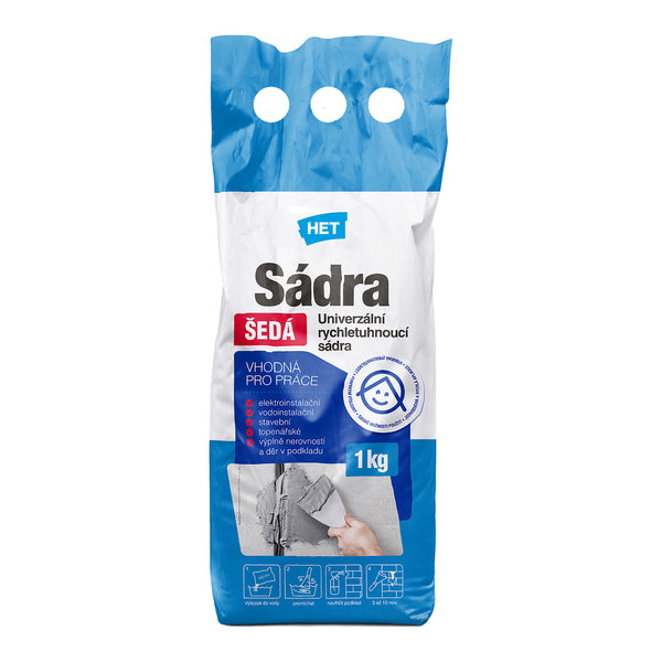 HET Sadra ŠEDÁ univerzálna stavebná sadra na stenu 1 kg