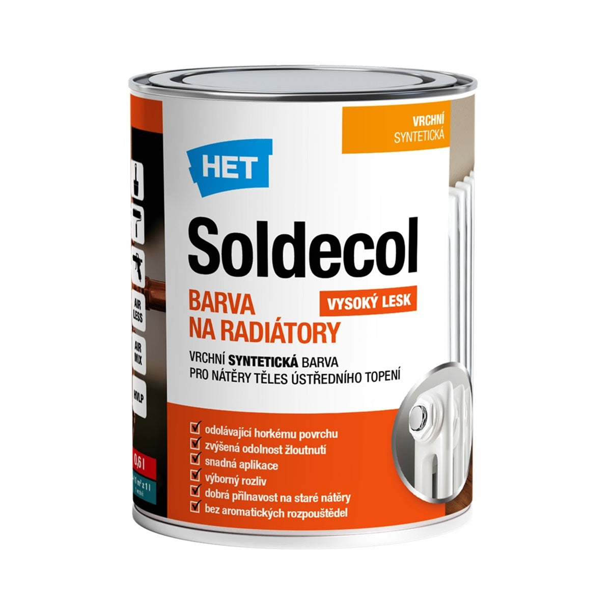 HET Soldecol FARBA NA RADIÁTORY vrchná syntetická vysoko lesklá 0,6 l