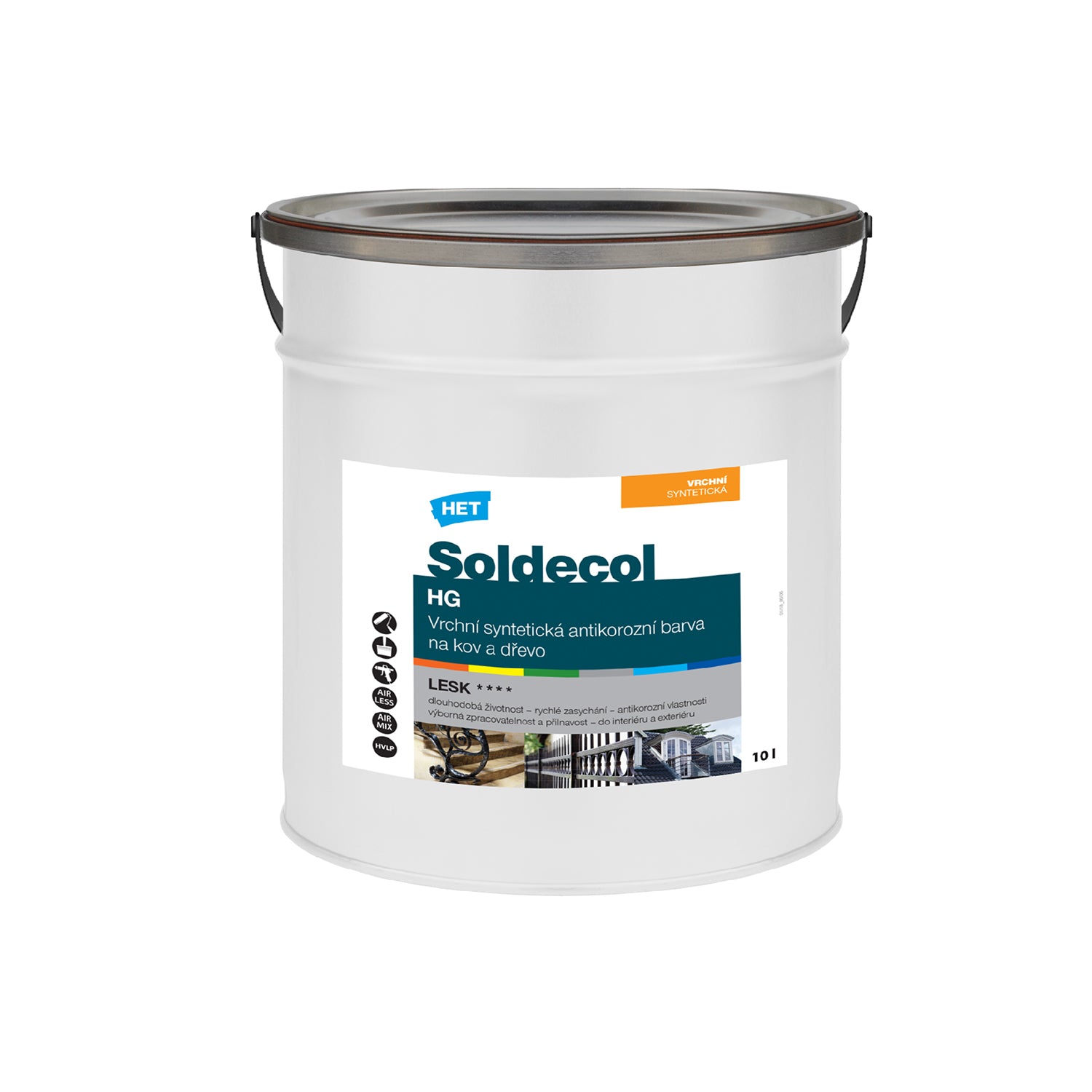 HET Soldecol HG syntetická antikorózna rýchloschnúca farba na kov a drevo 10 l