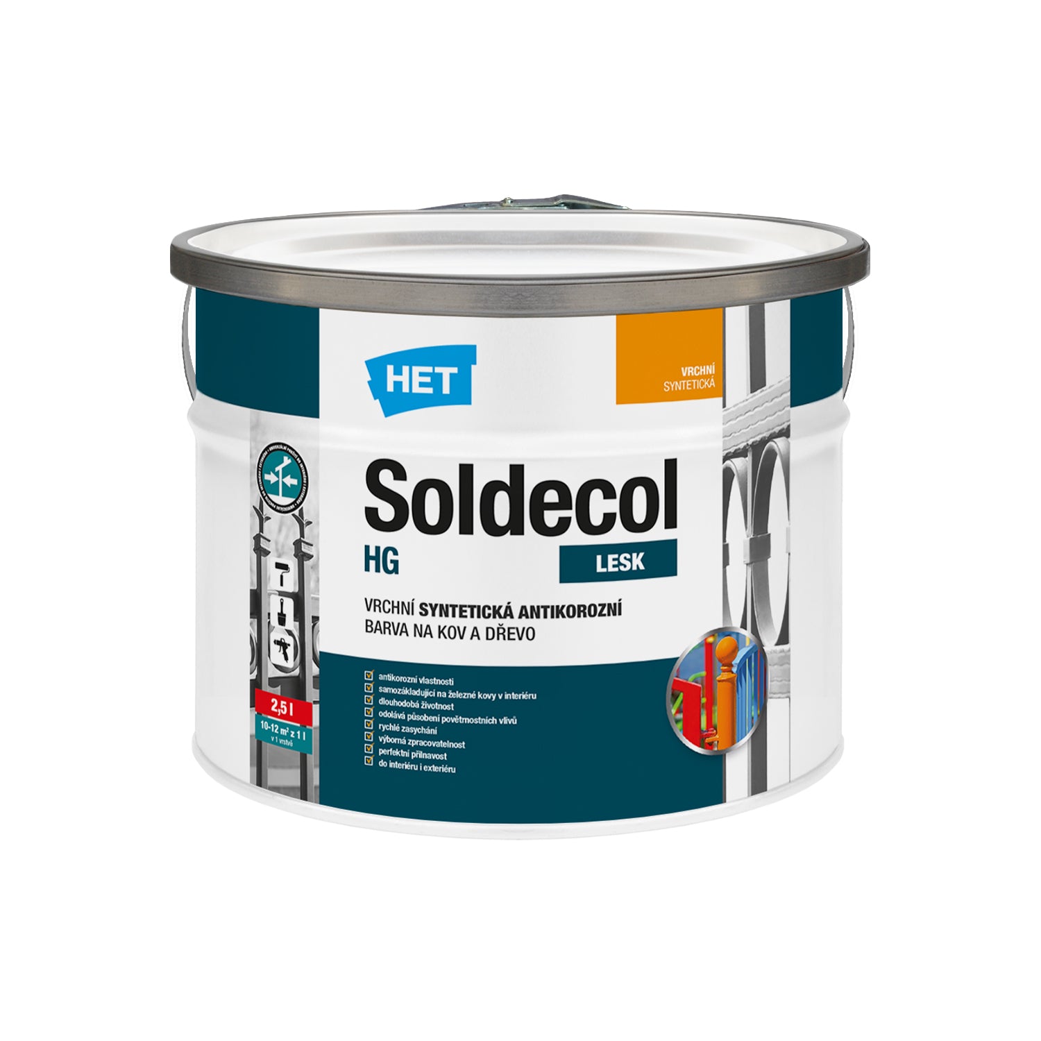 HET Soldecol HG syntetická antikorózna rýchloschnúca farba na kov a drevo 2,5 l