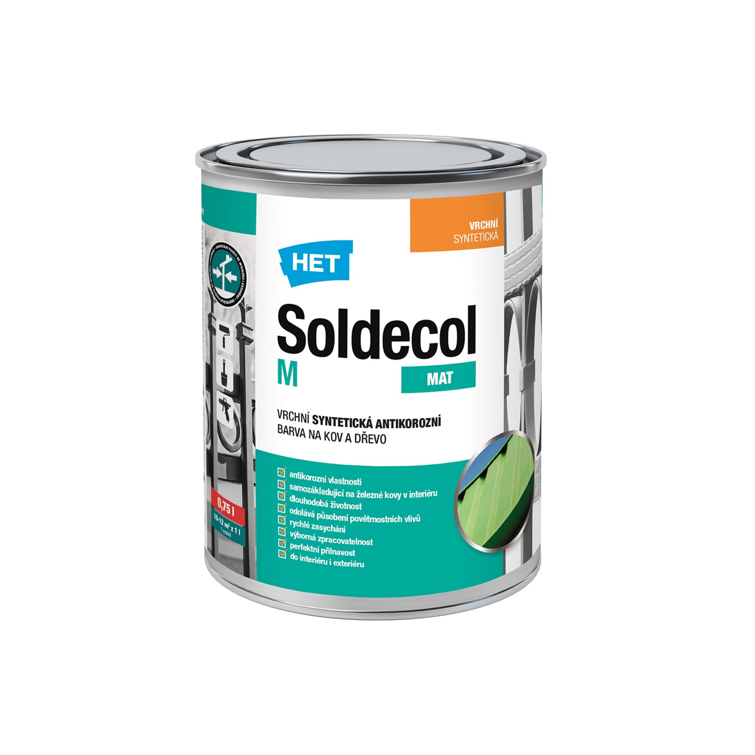 HET Soldecol M syntetická antikorózna rýchloschnúca farba na kov a drevo 0,75 l