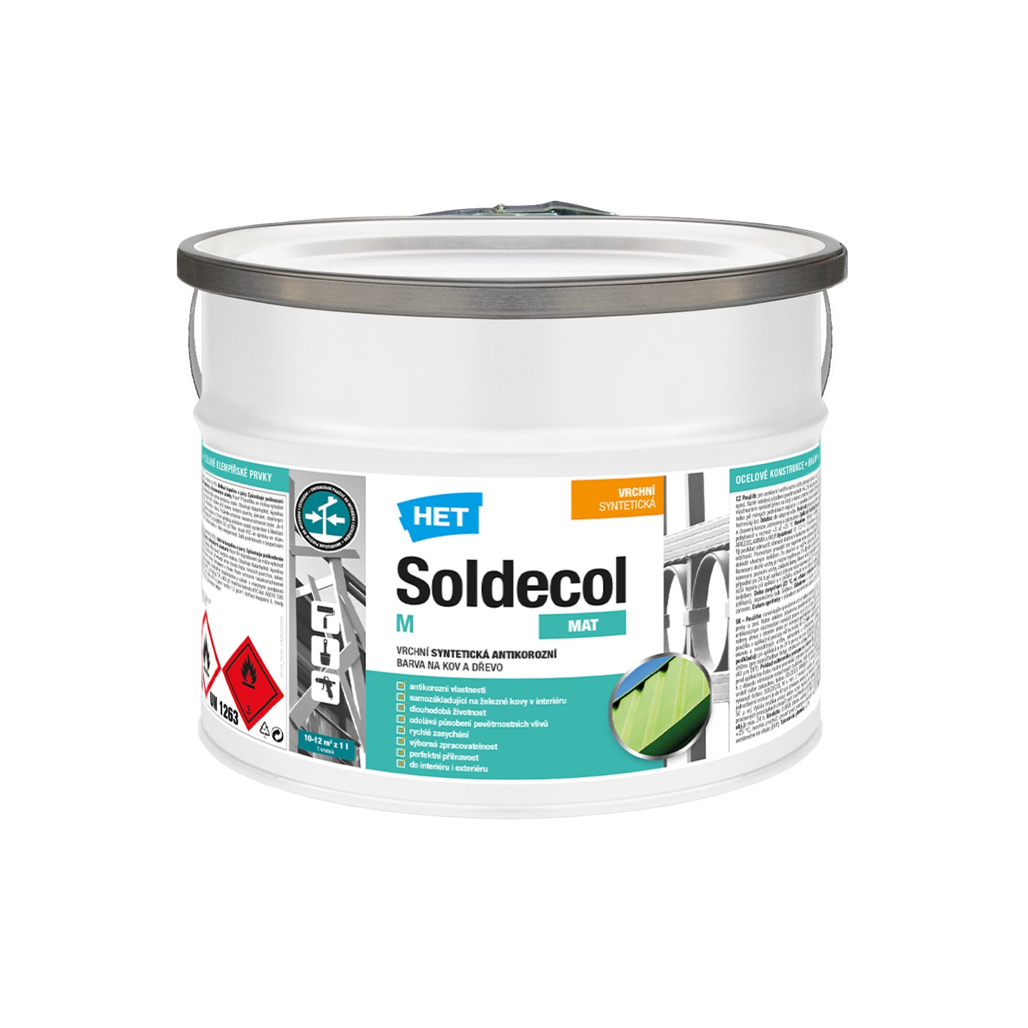 HET Soldecol M syntetická antikorózna rýchloschnúca farba na kov a drevo 2,5 l