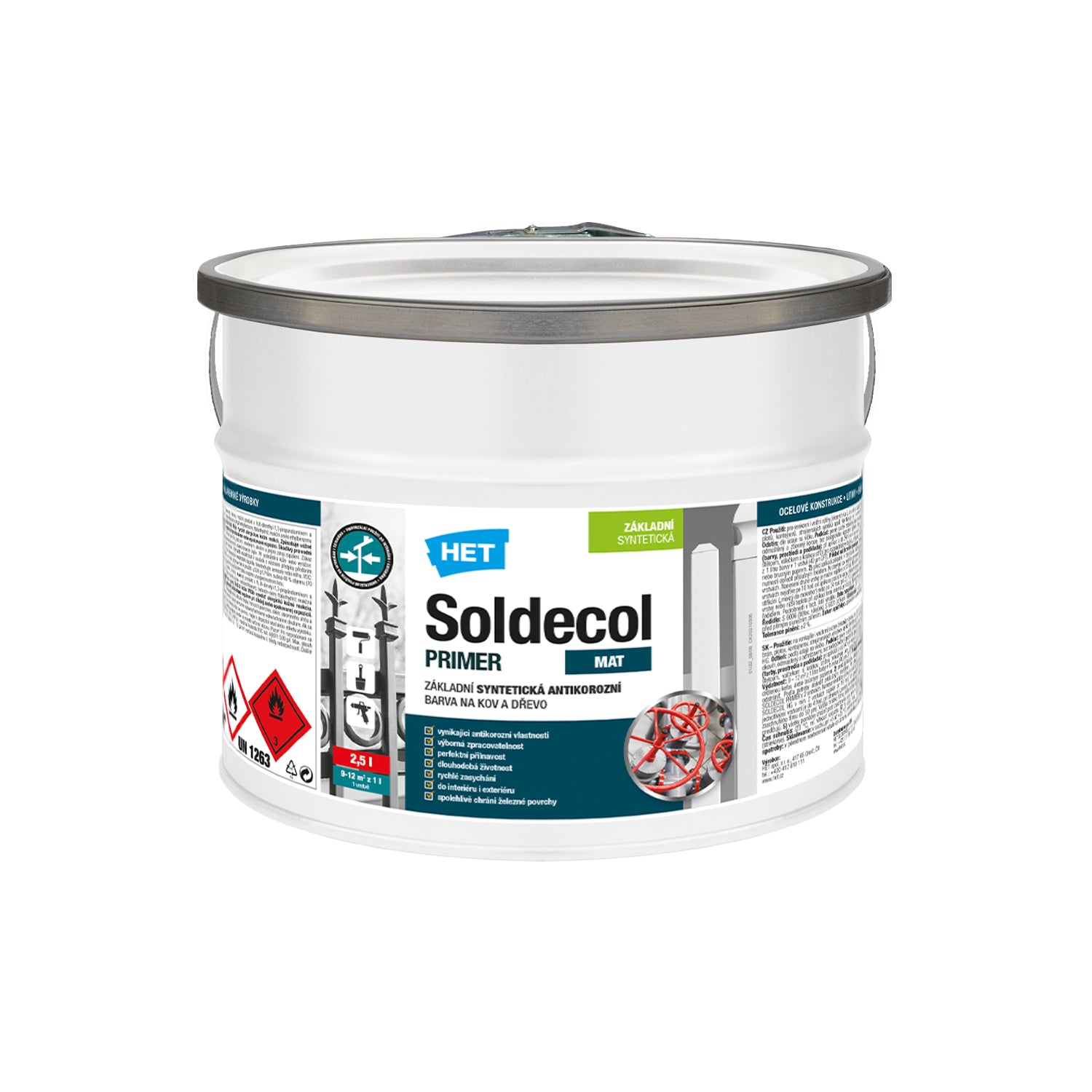 HET Soldecol PRIMER rýchloschnúca základná antikorózna farba na kov a drevo 2,5 l