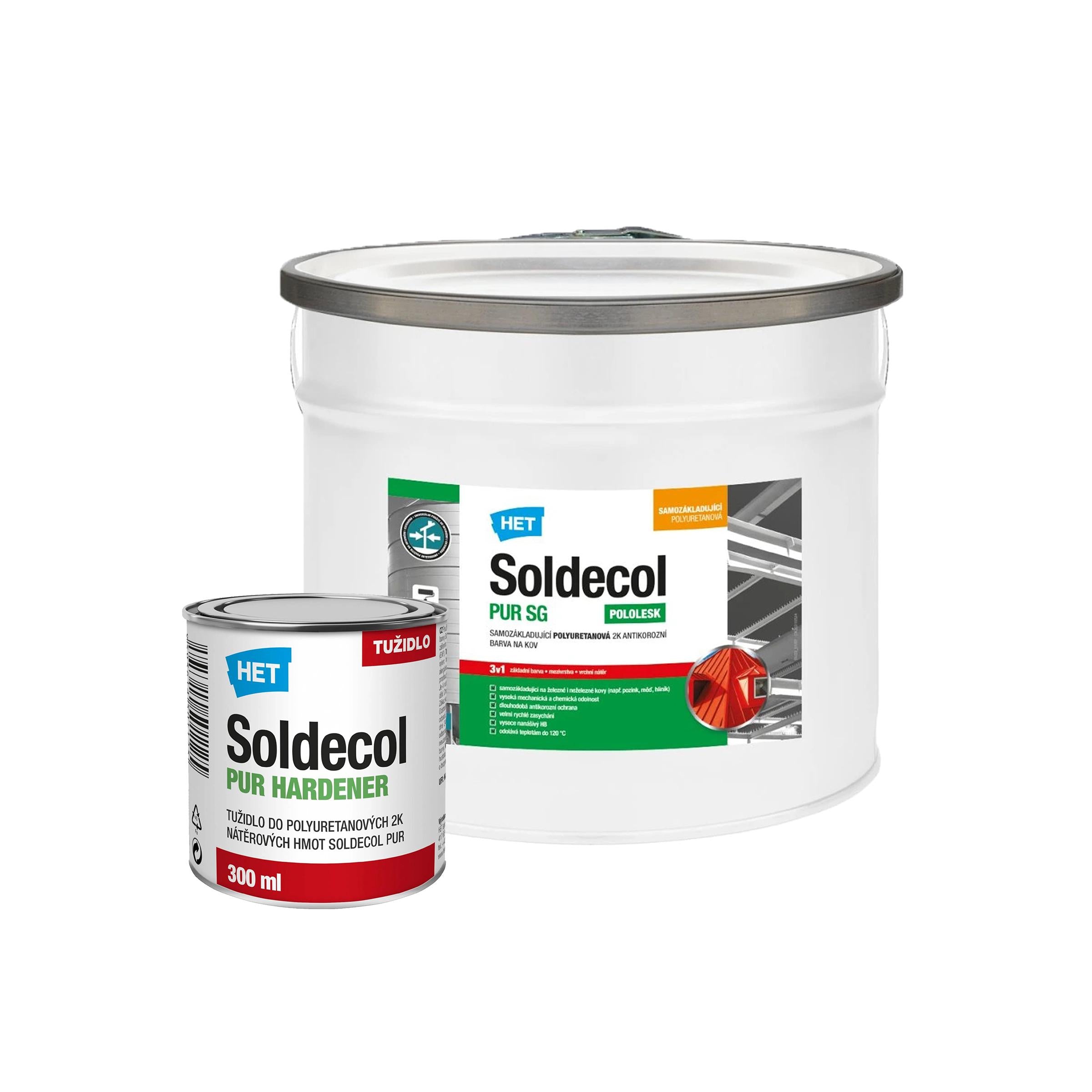 HET SOLDECOL PUR SG - 3v1 Samozakladajúca polyuretánová pololesklá 2K antikorózna farba na kov a tužidlo - 2,8 l (2,5 l + 300 ml tužidlo)