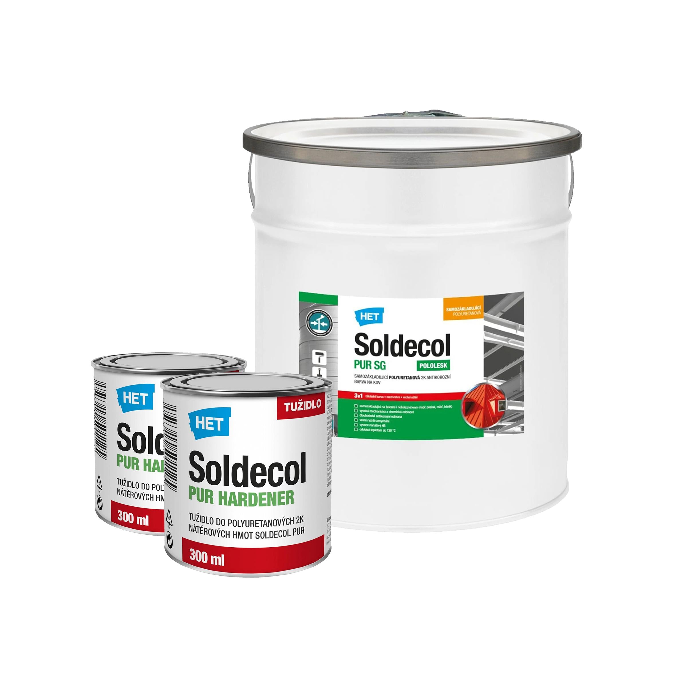 HET SOLDECOL PUR SG - 3v1 Samozakladajúca polyuretánová pololesklá 2K antikorózna farba na kov a tužidlo - 5,6 l (5 l + 2 x 300 ml tužidlo)