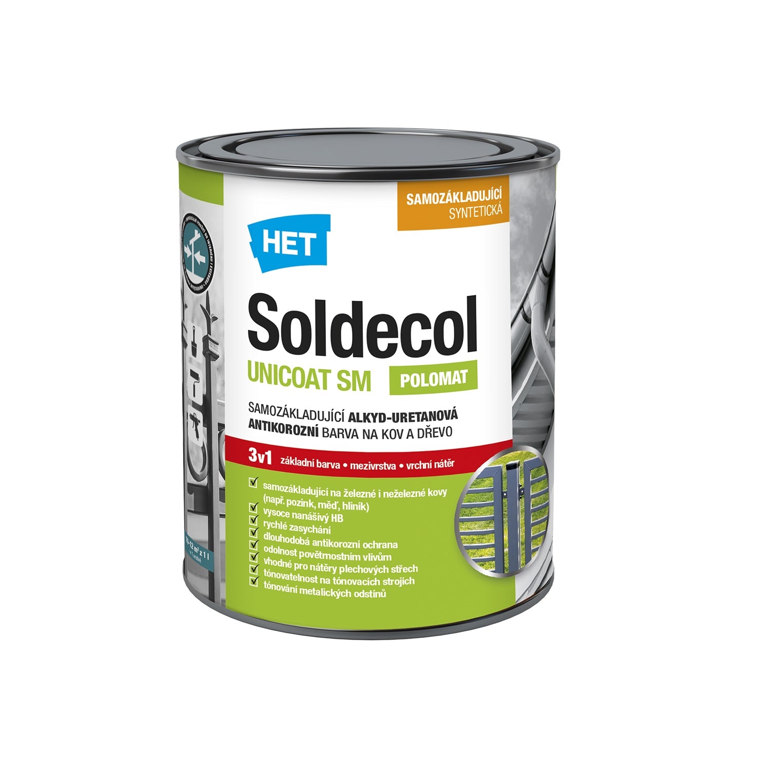 HET Soldecol UNICOAT SM 3v1 polomatná antikorózna farba na kov a drevo 0,6 l