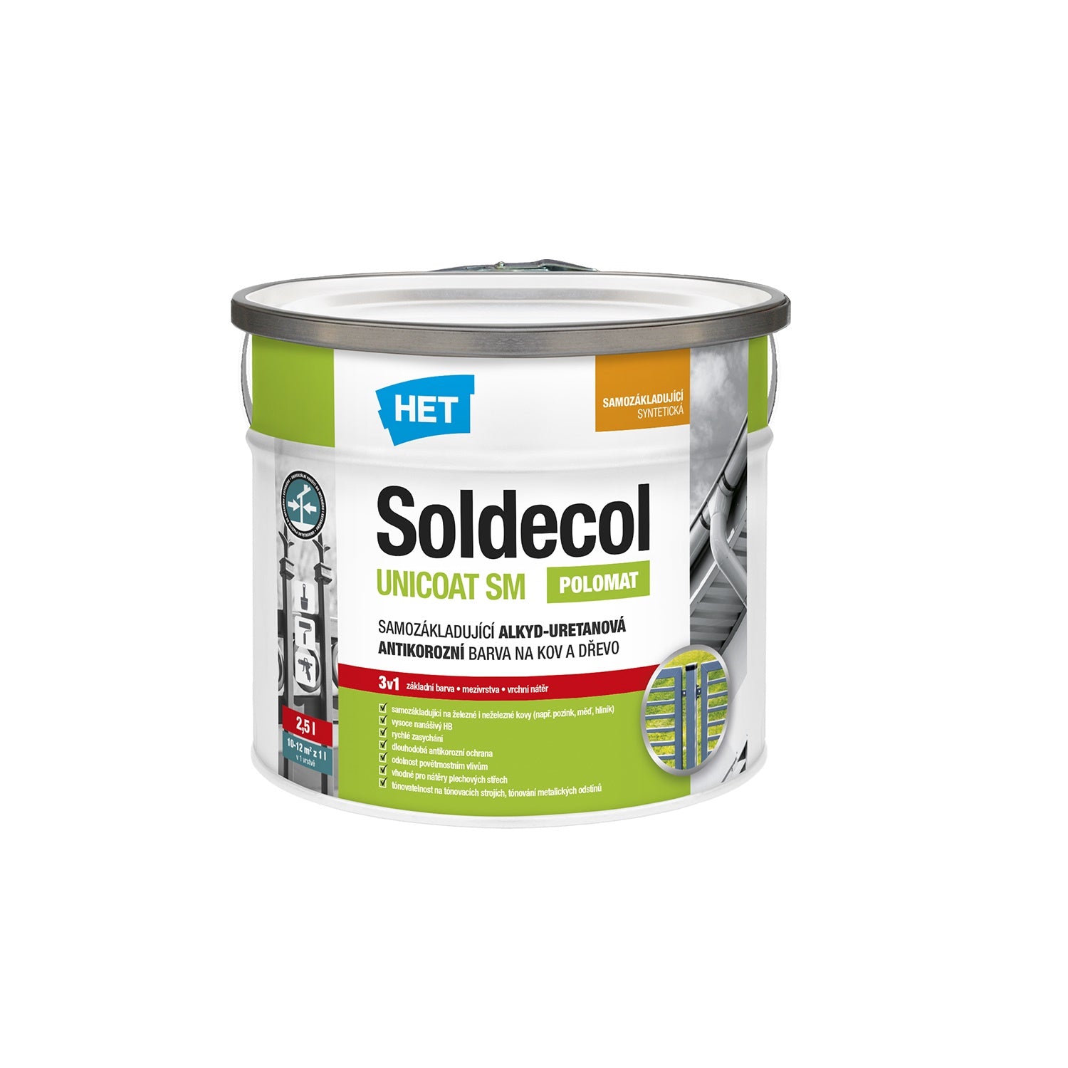 HET Soldecol UNICOAT SM 3v1 polomatná antikorózna farba na kov a drevo - ukážka 2