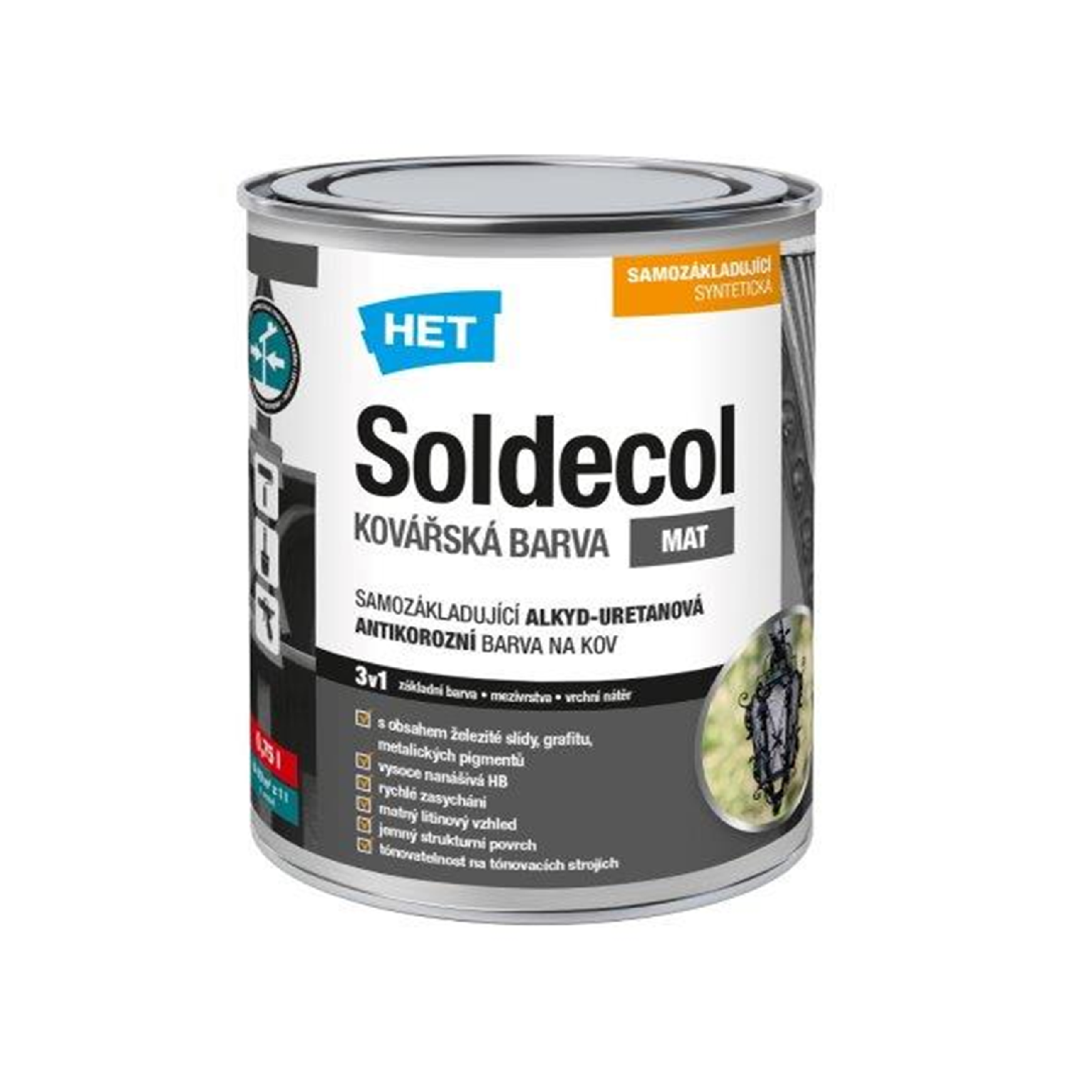 HET Soldecol šedá rýchloschnúca kováčska antikorózna farba na kov 0,75 l