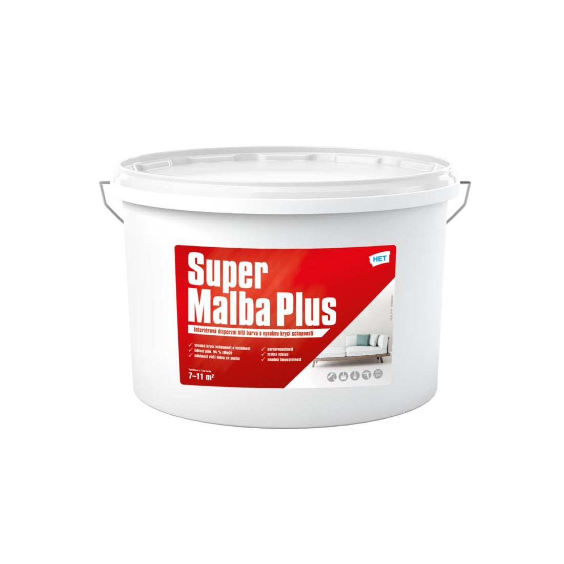 HET Super Maľba Plus interiérová disperzná biela farba na stenu 25 kg