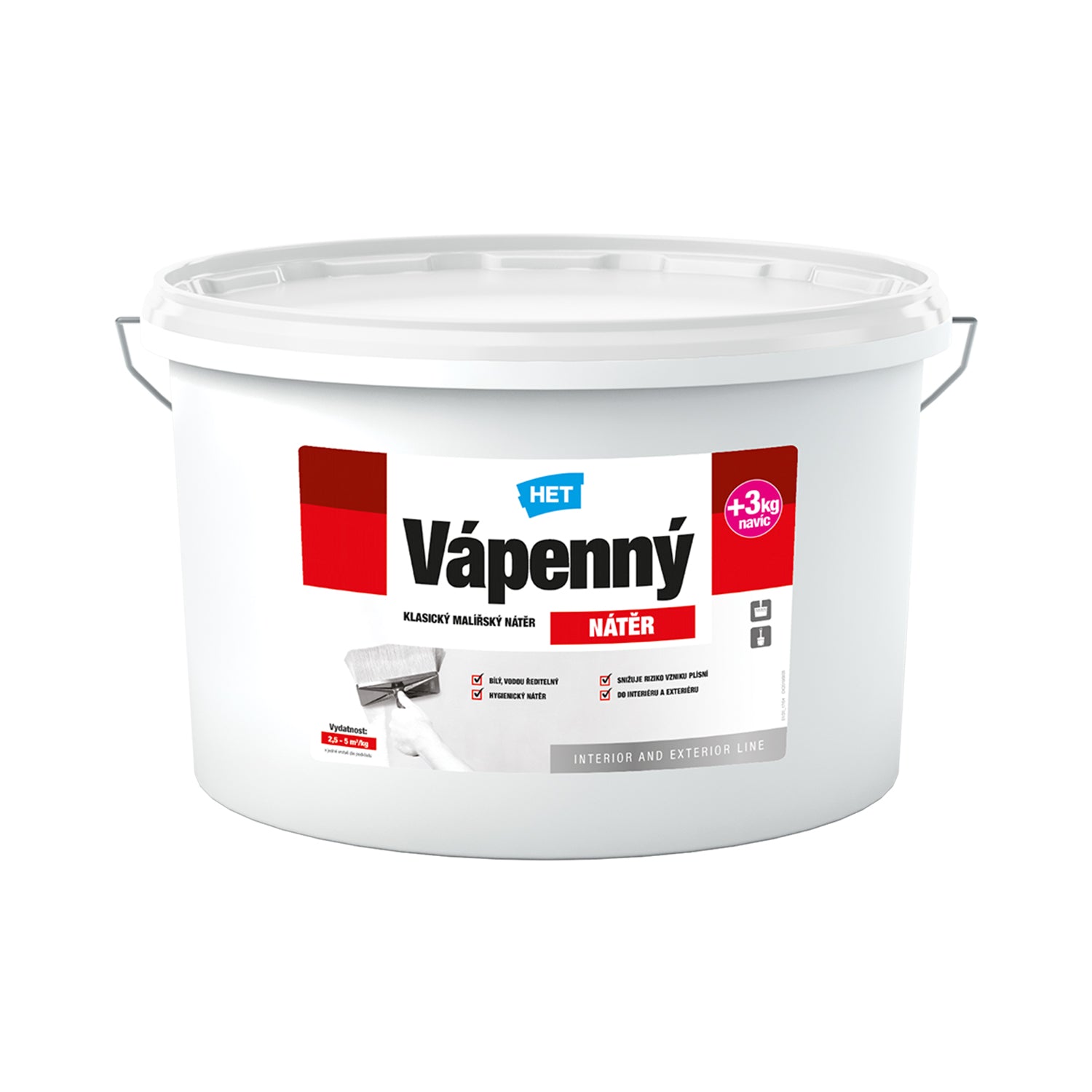 HET Vápenný NÁTER biely klasický vápenný maliarsky náter na stenu 12 + 3 kg zdarma