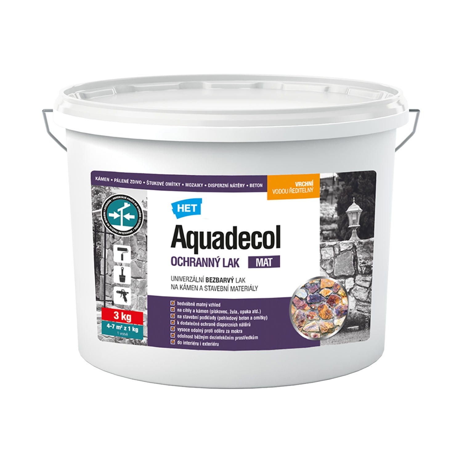 HET Aquadecol OCHRANNÝ LAK matný bezfarebný lak na kameň a stavebné materiály 3 kg