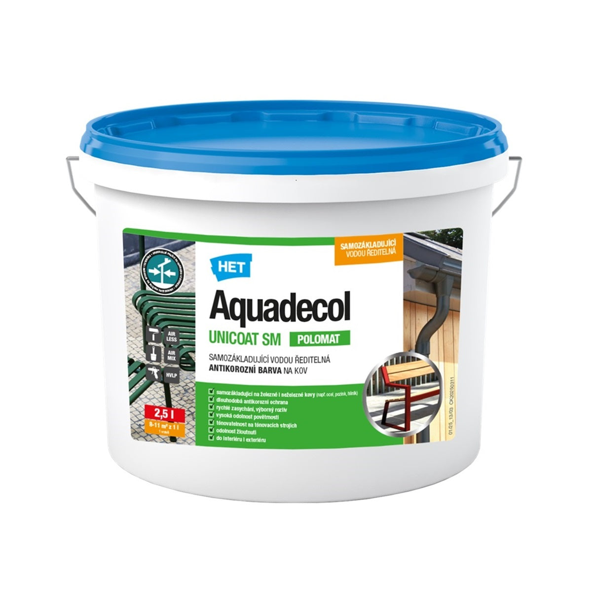 HET Aquadecol UNICOAT SM samozakladajúca univerzálna vodou riediteľná polomatná farba na kov a drevo 2,5 l