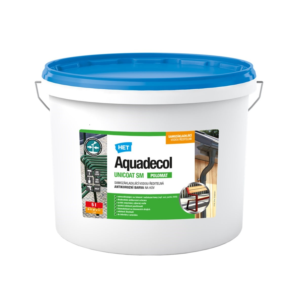 HET Aquadecol UNICOAT SM samozakladajúca univerzálna vodou riediteľná polomatná farba na kov a drevo 5 l