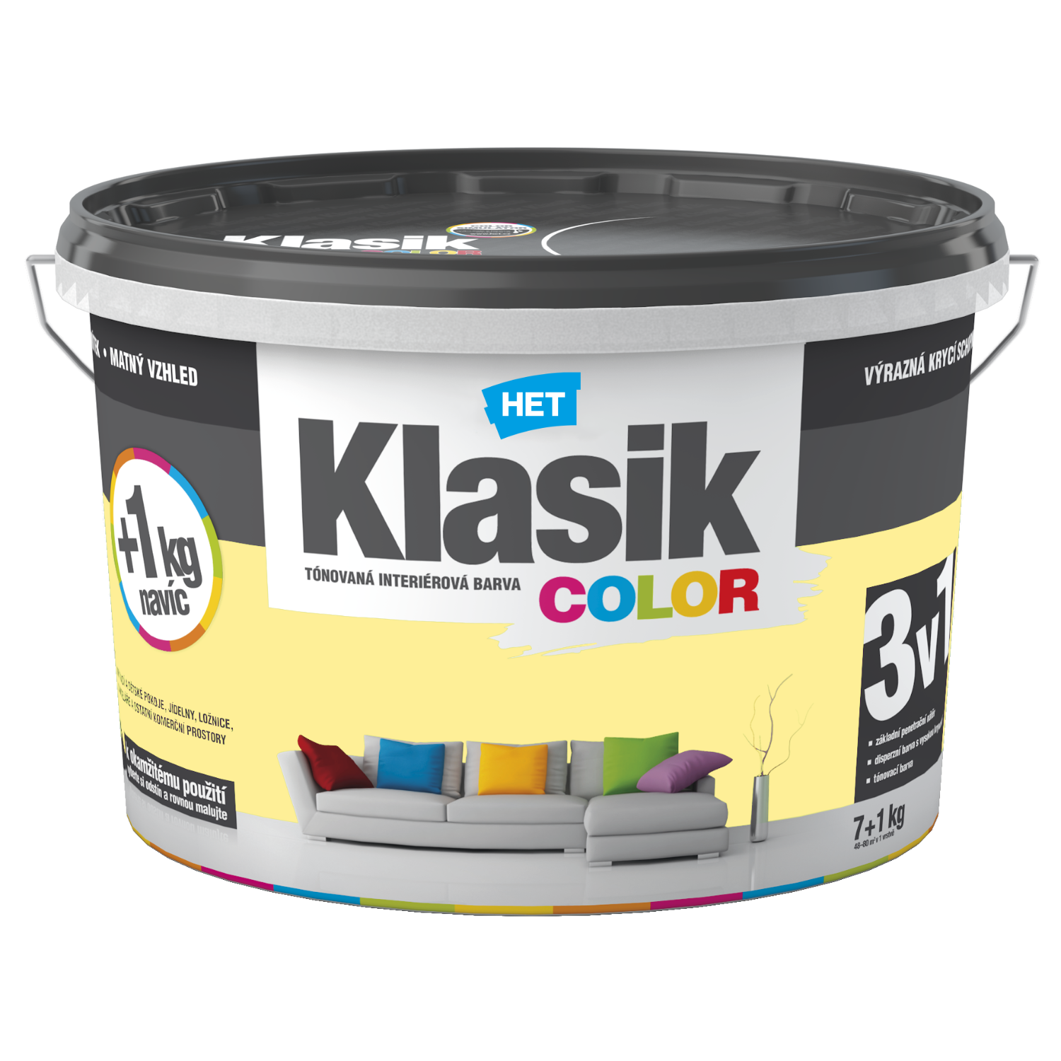 HET Klasik COLOR tónovaná interiérová akrylátová disperzná farba na stenu 7 kg + 1 kg zdarma, KC0608 - žltý zázvorový