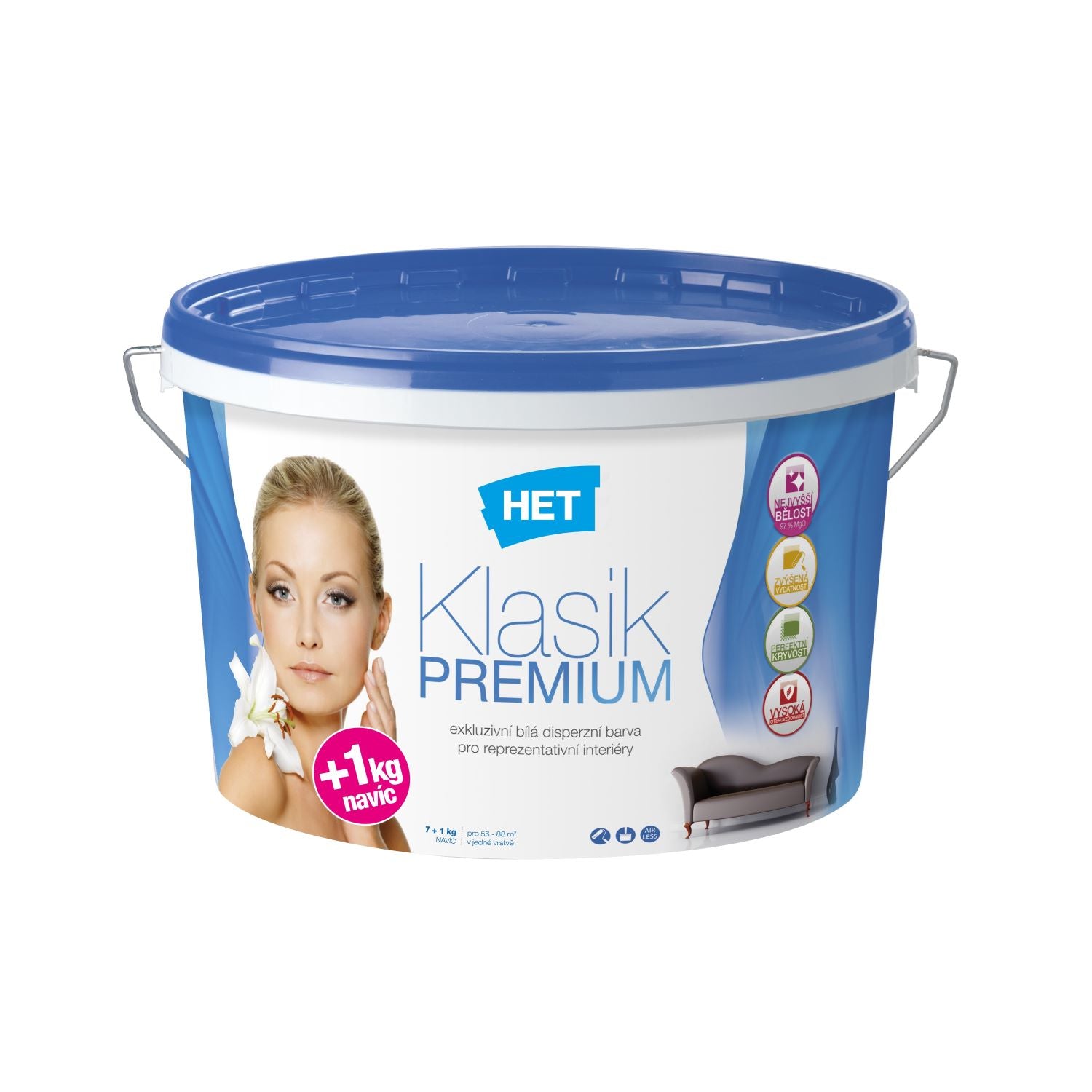 HET Klasik PREMIUM biela interiérová akrylátová farba na stenu 7 kg + 1 kg zdarma
