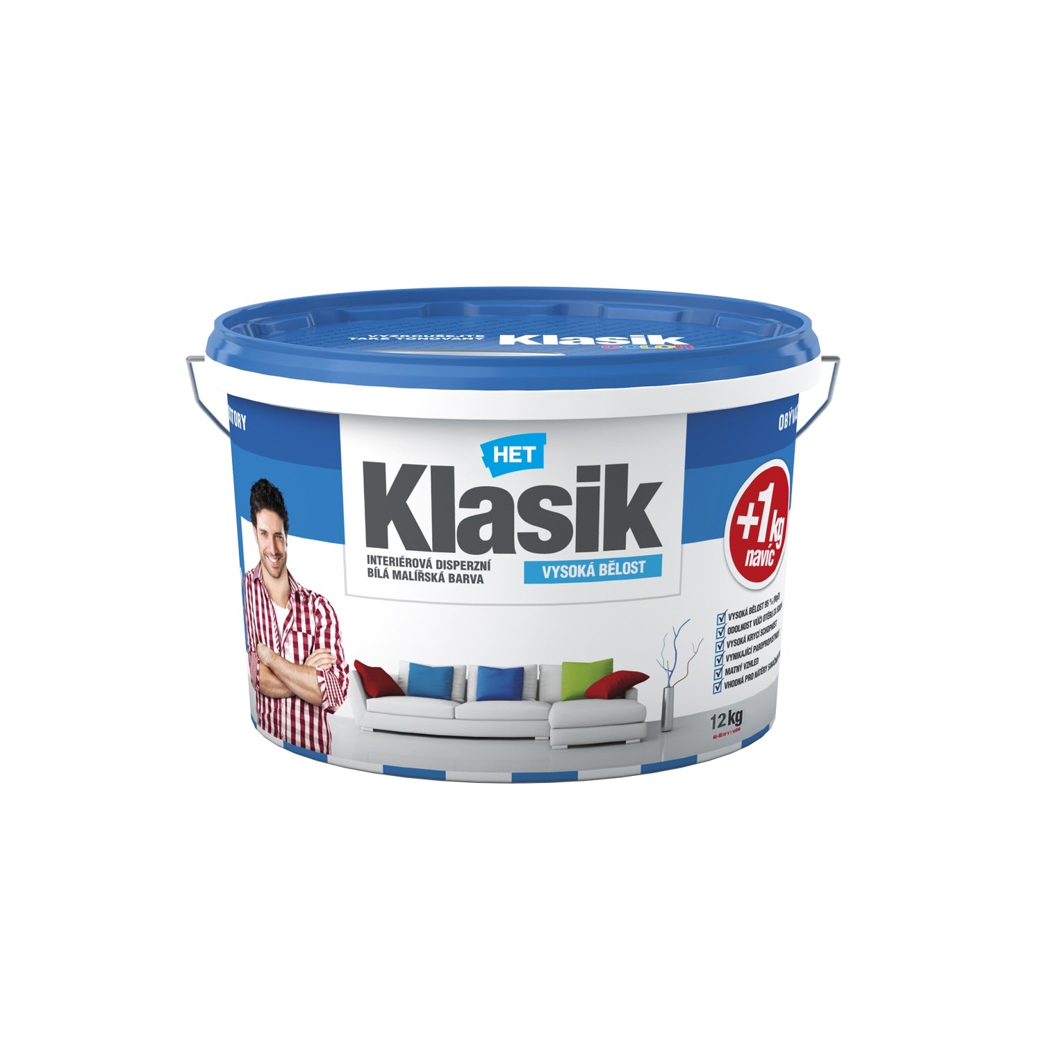 HET Klasik biela interiérová maliarska akrylátová farba na stenu 12 kg