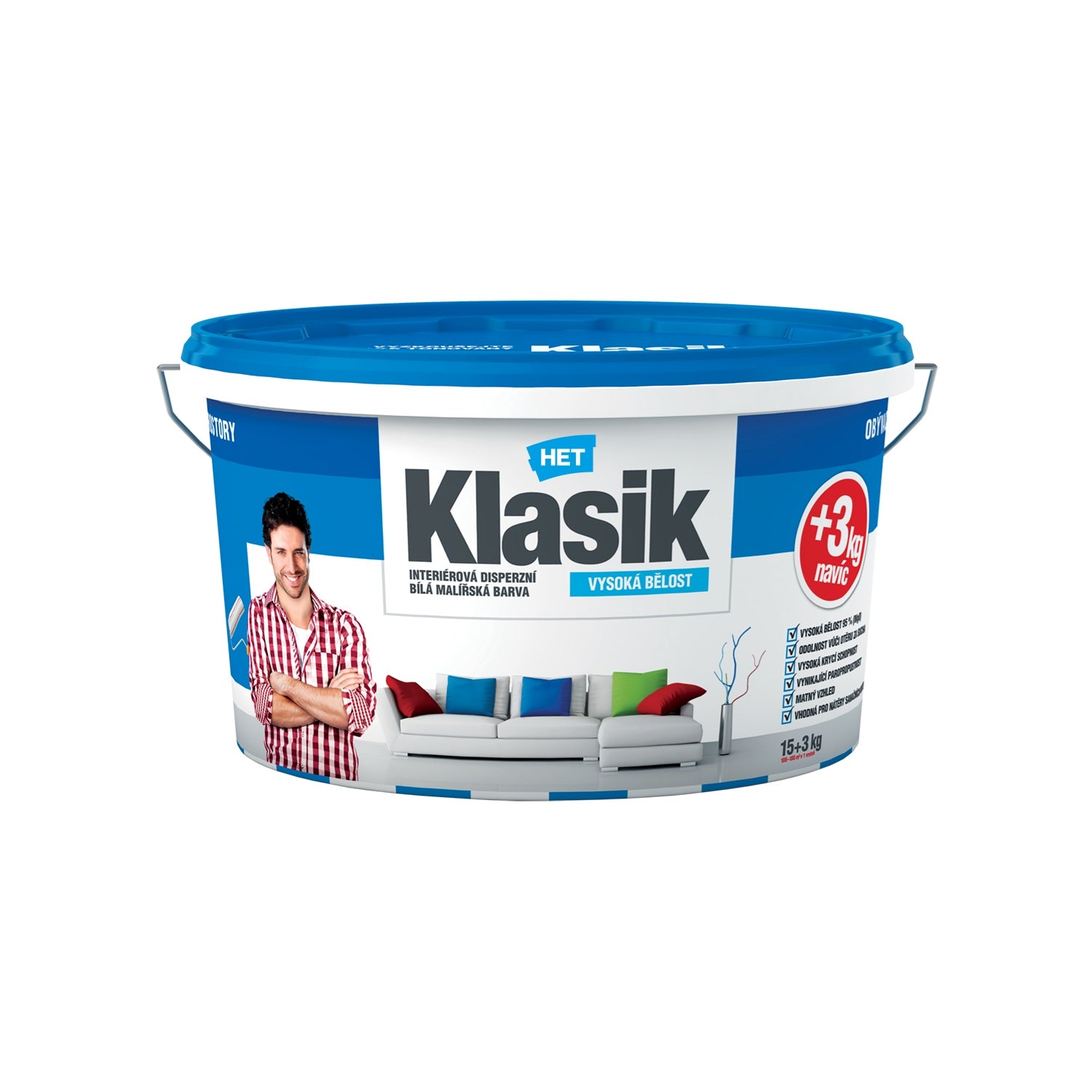 HET Klasik biela interiérová maliarska akrylátová farba na stenu 15 + 3 kg zdarma