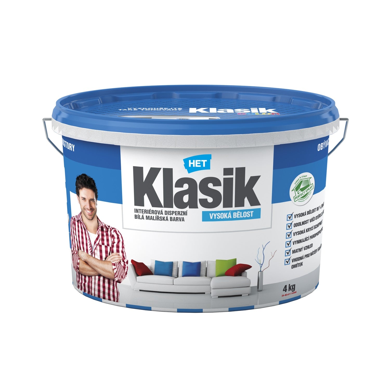 HET Klasik biela interiérová maliarska akrylátová farba na stenu 4 kg