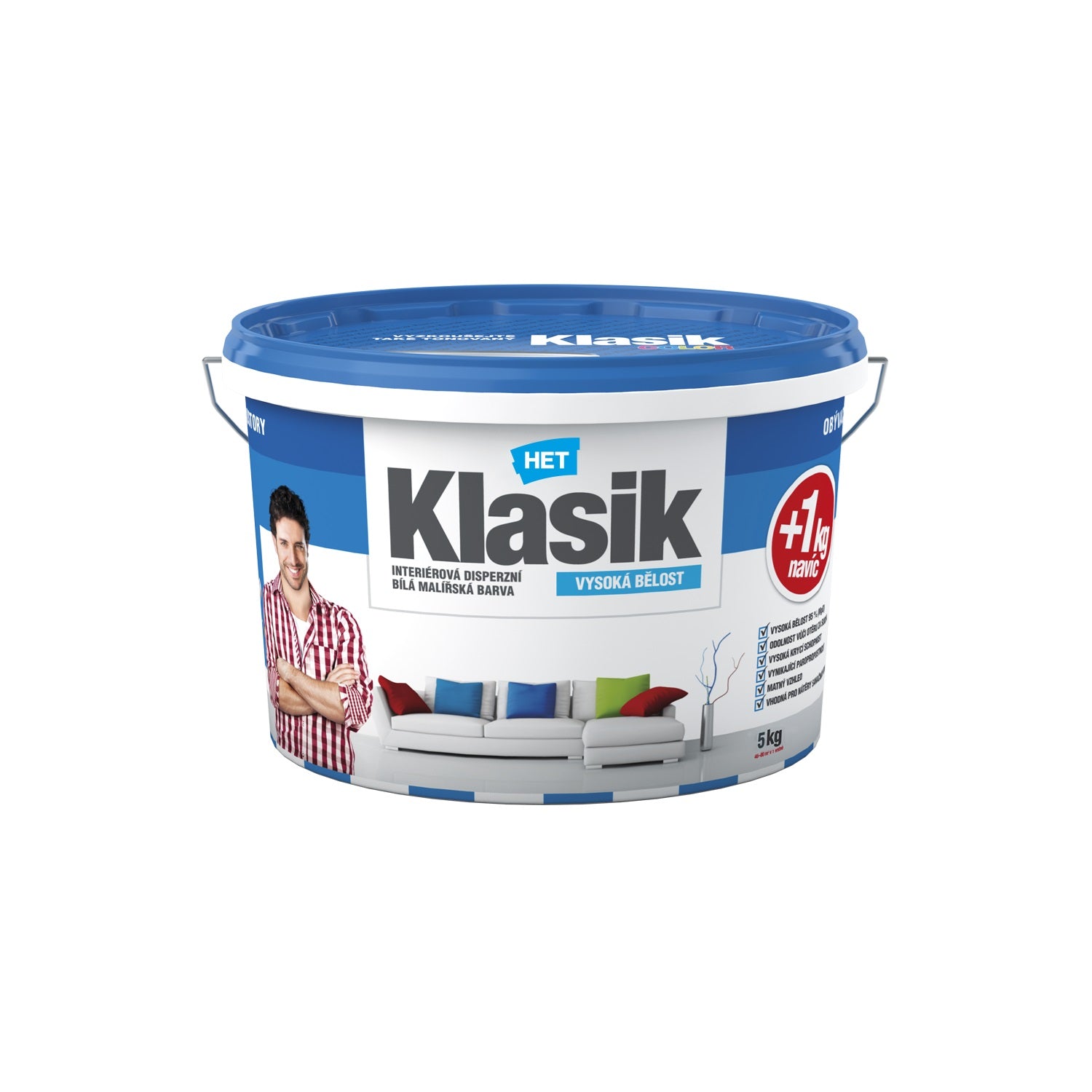 HET Klasik biela interiérová maliarska akrylátová farba na stenu 5 kg