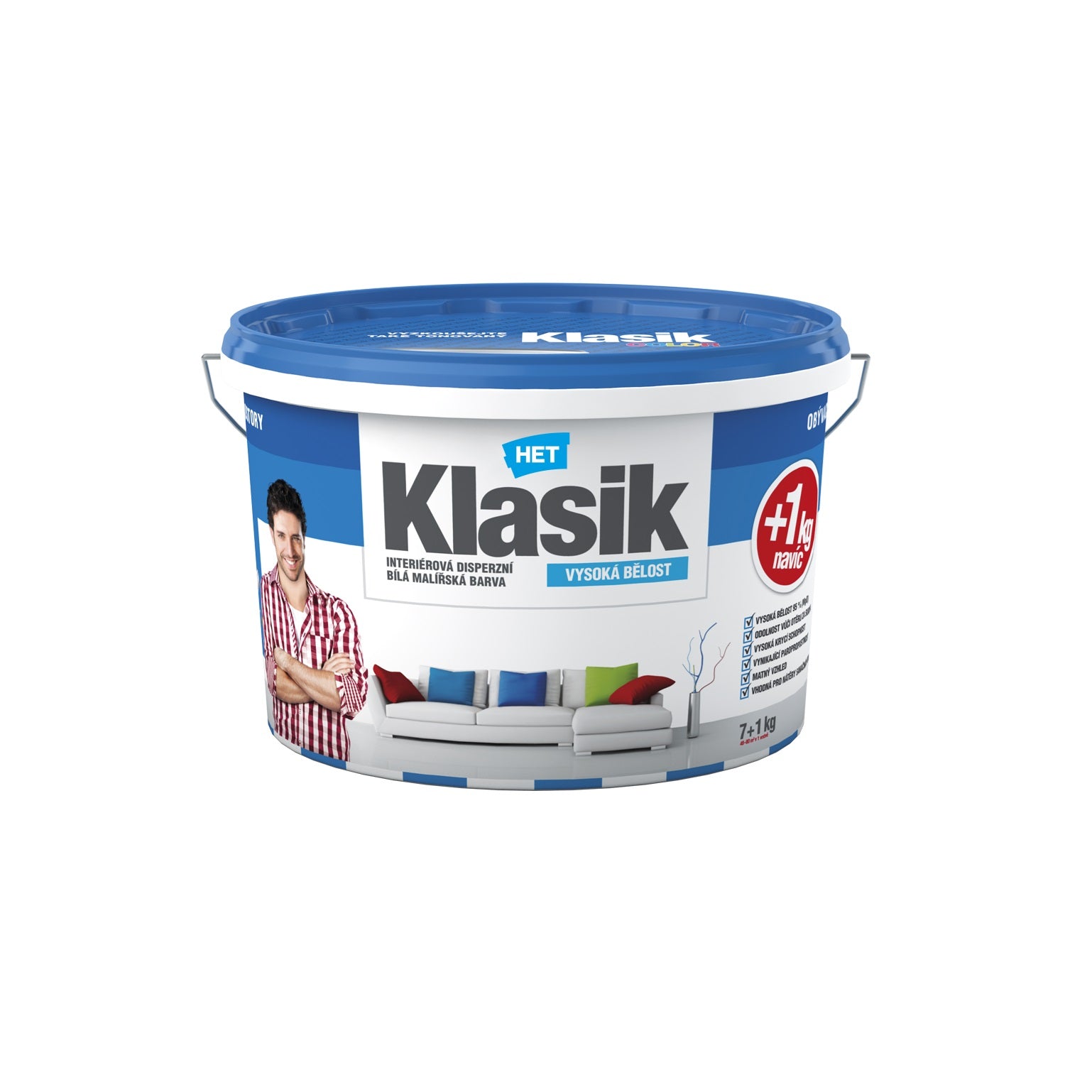 HET Klasik biela interiérová maliarska akrylátová farba na stenu 7 + 1 kg zdarma