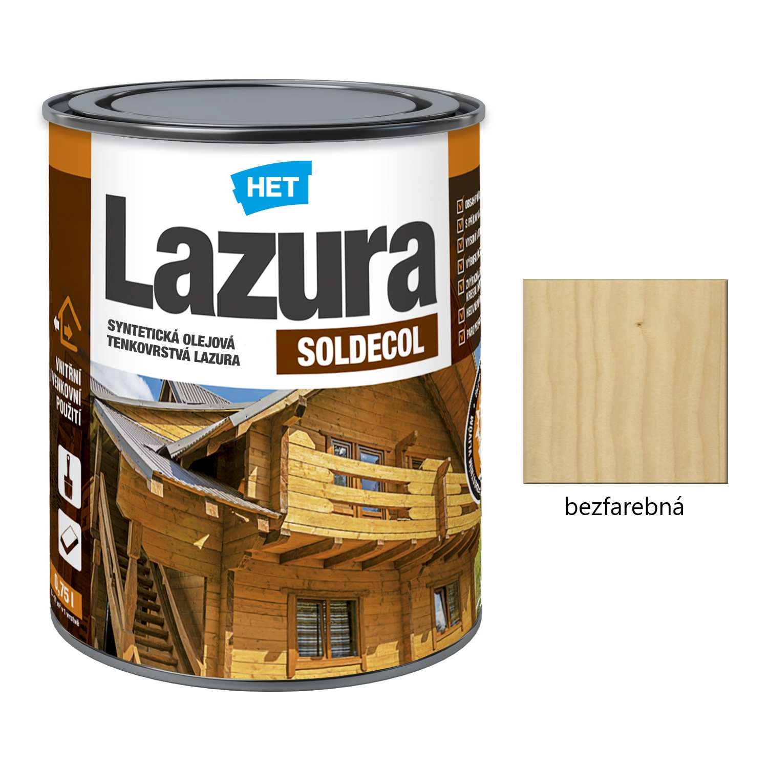 HET SOLDECOL Lazúra syntetická olejová tenkovrstvová lazúra na drevo - bezfarebná 00