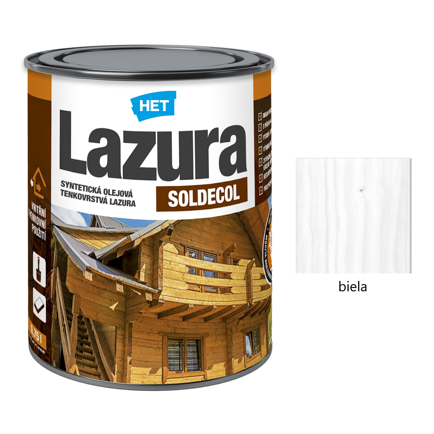 HET SOLDECOL Lazúra syntetická olejová tenkovrstvová lazúra na drevo - biela 10