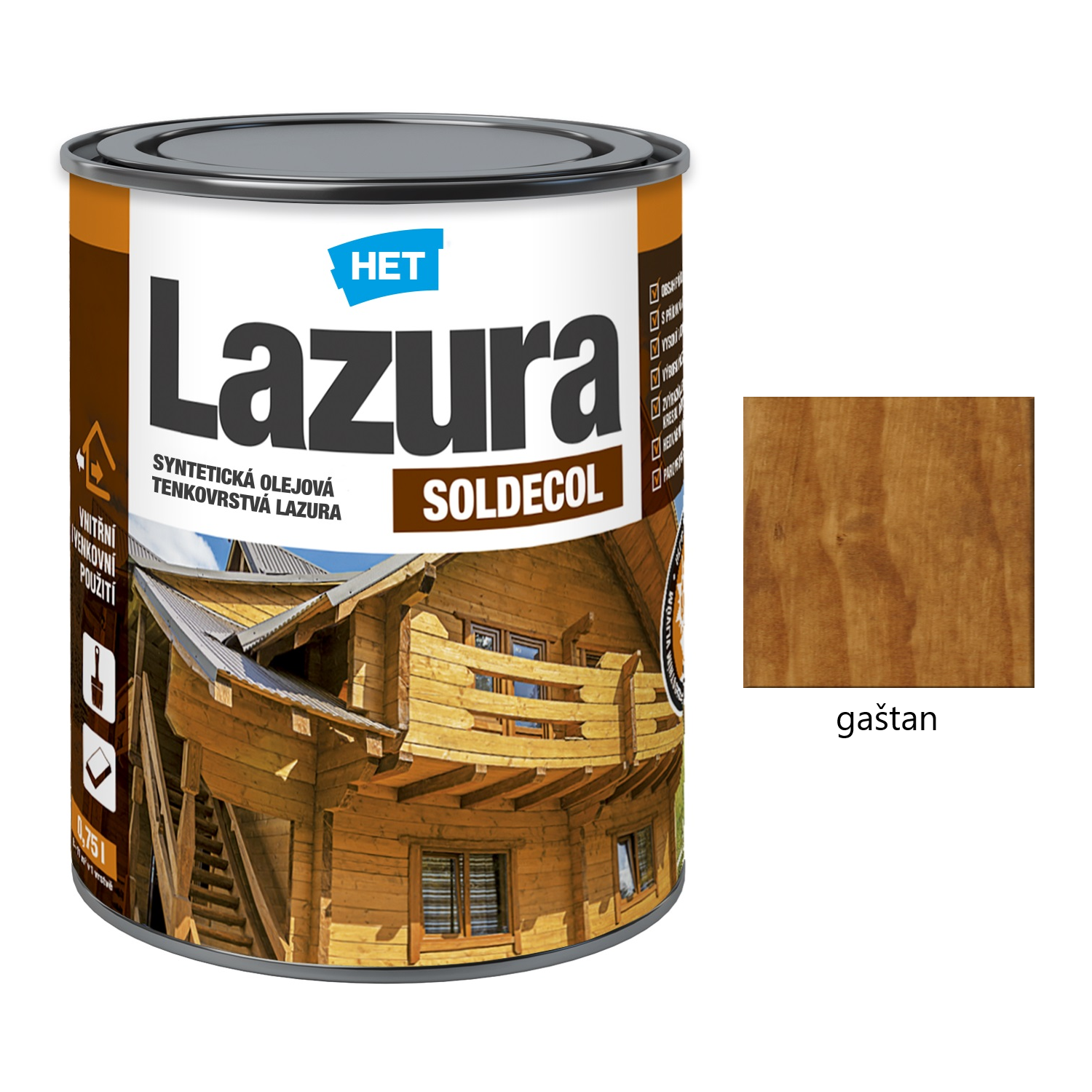 HET SOLDECOL Lazúra syntetická olejová tenkovrstvová lazúra na drevo - gaštan 24