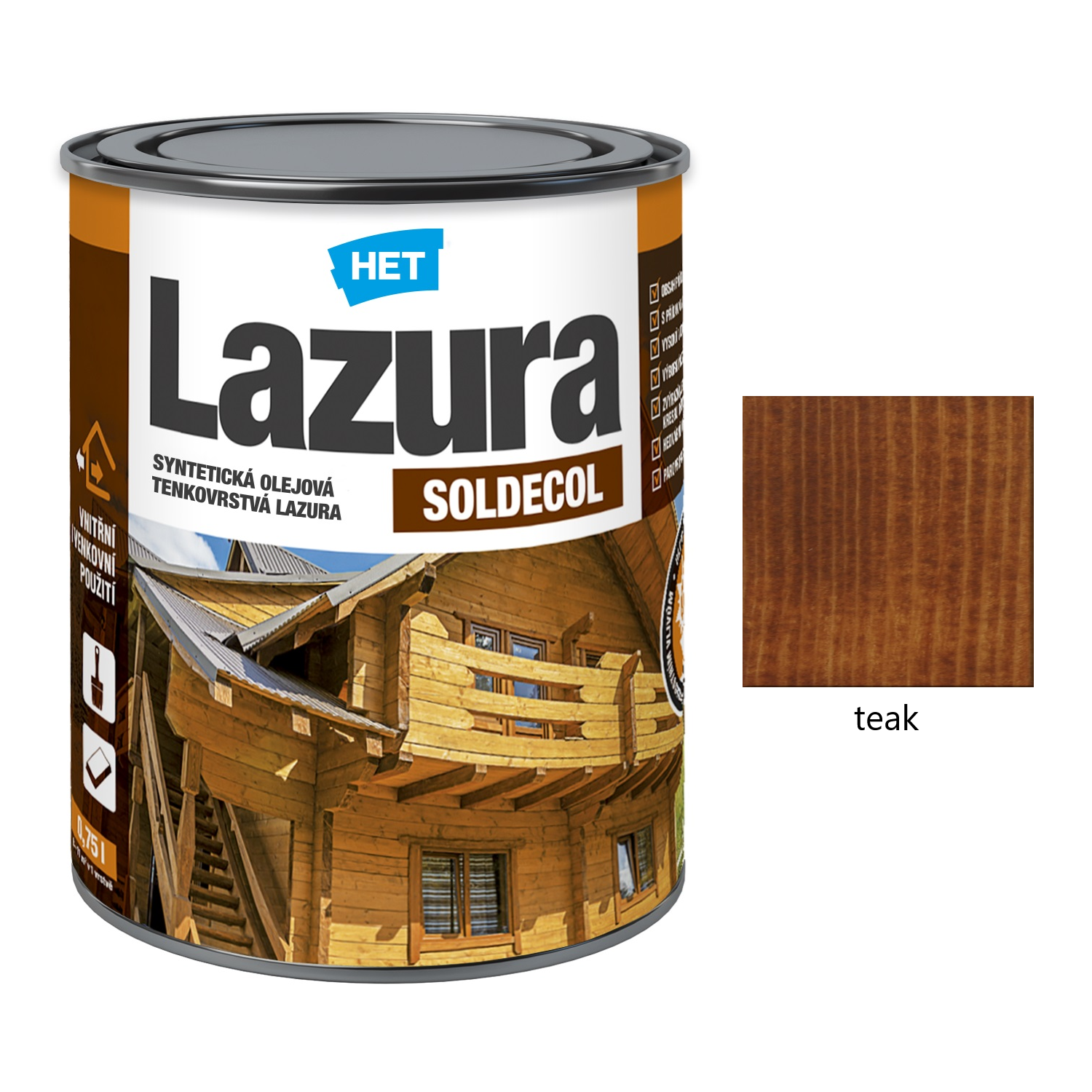 HET SOLDECOL Lazúra syntetická olejová tenkovrstvová lazúra na drevo - teak 28