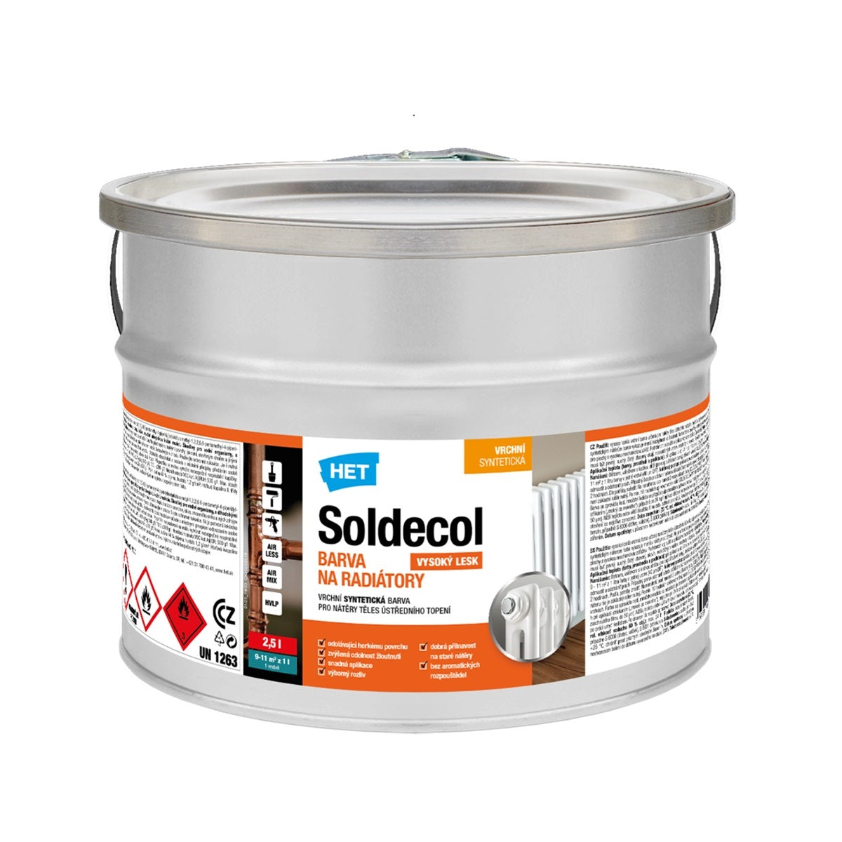 HET Soldecol FARBA NA RADIÁTORY vrchná syntetická vysoko lesklá farba - 2,5 l