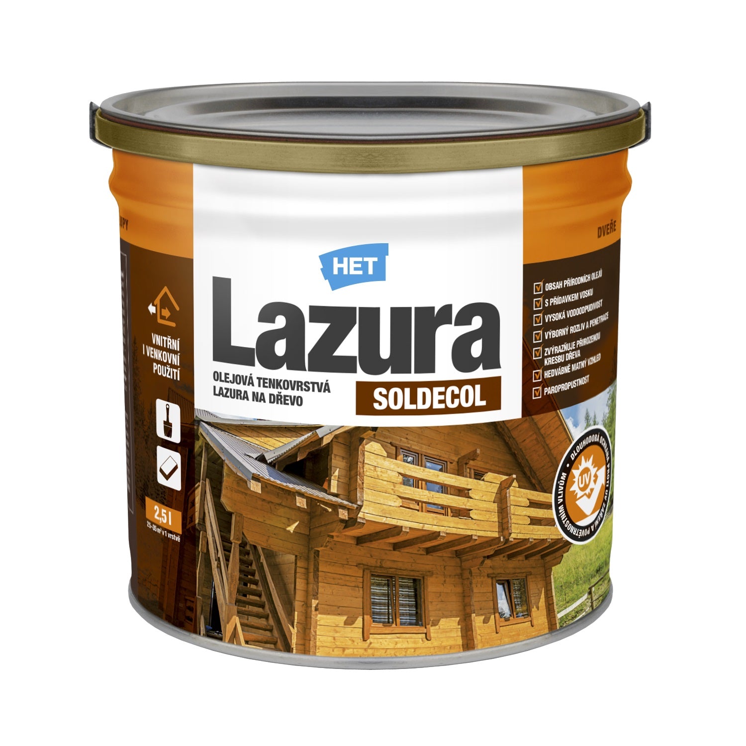 HET Soldecol Lazúra syntetická olejová tenkovrstvová lazúra na drevo 2,5 l