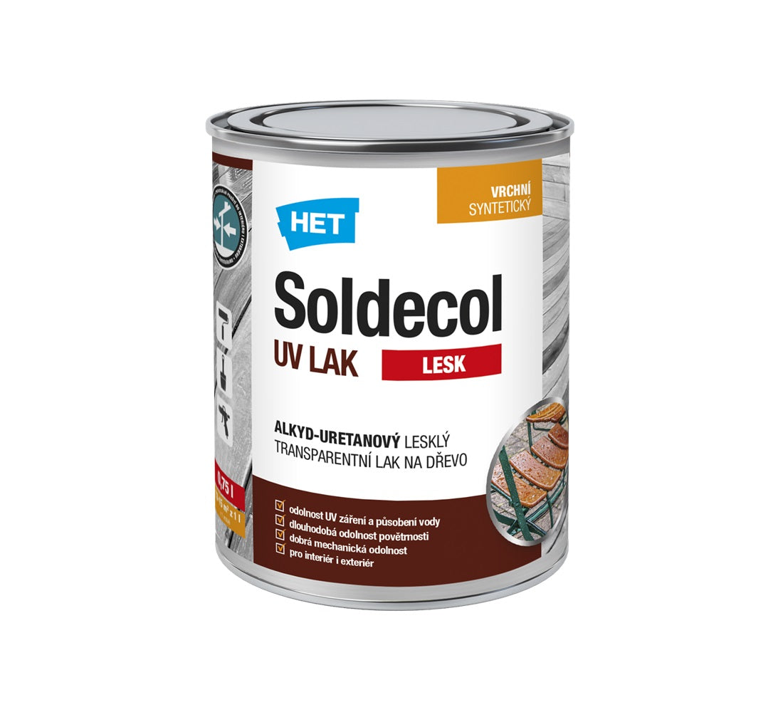 HET Soldecol UV LAK LESK alkyd-uretanový lesklý transparentný lak na drevo