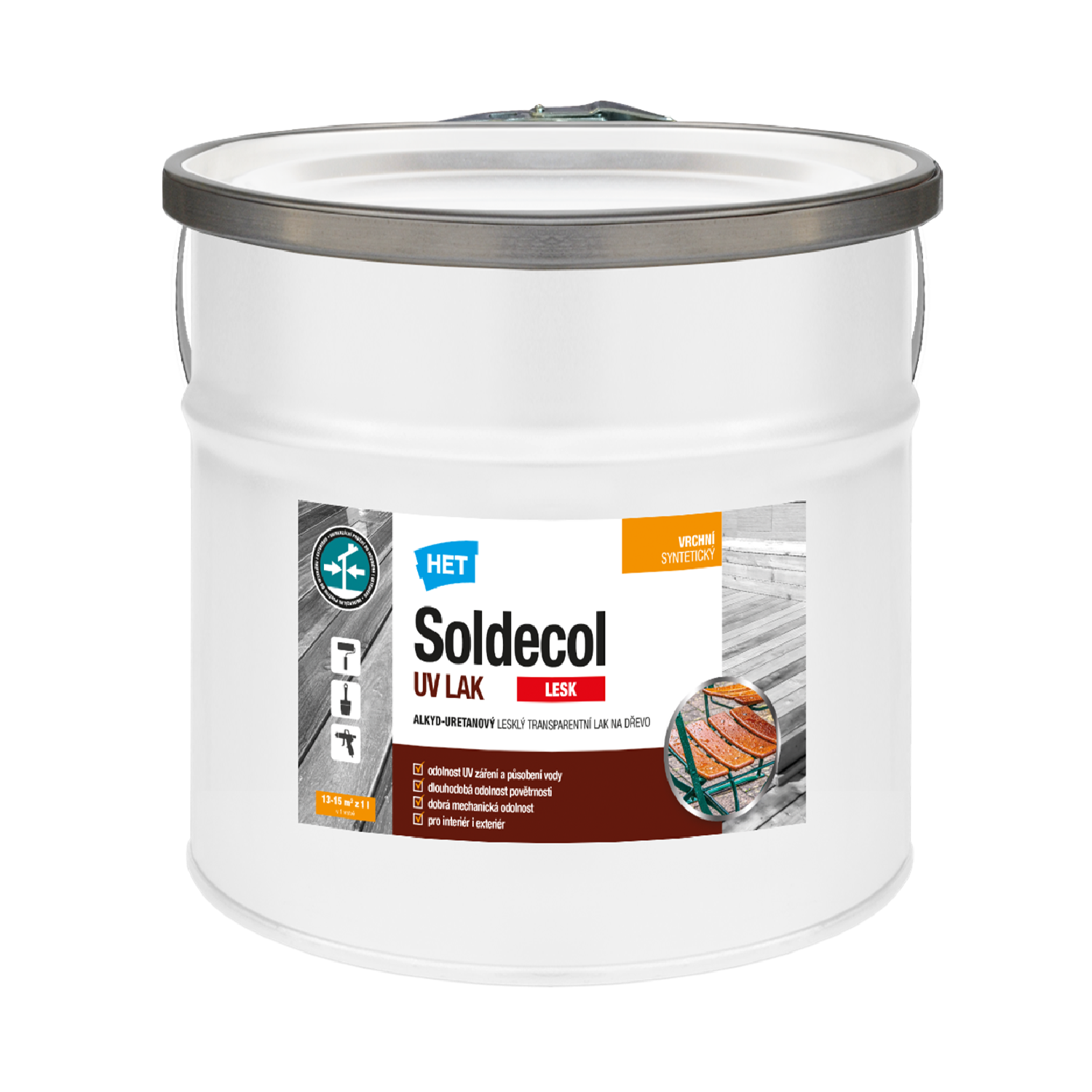 HET Soldecol UV LAK LESK lesklý transparentný lak na drevo 2,5 l