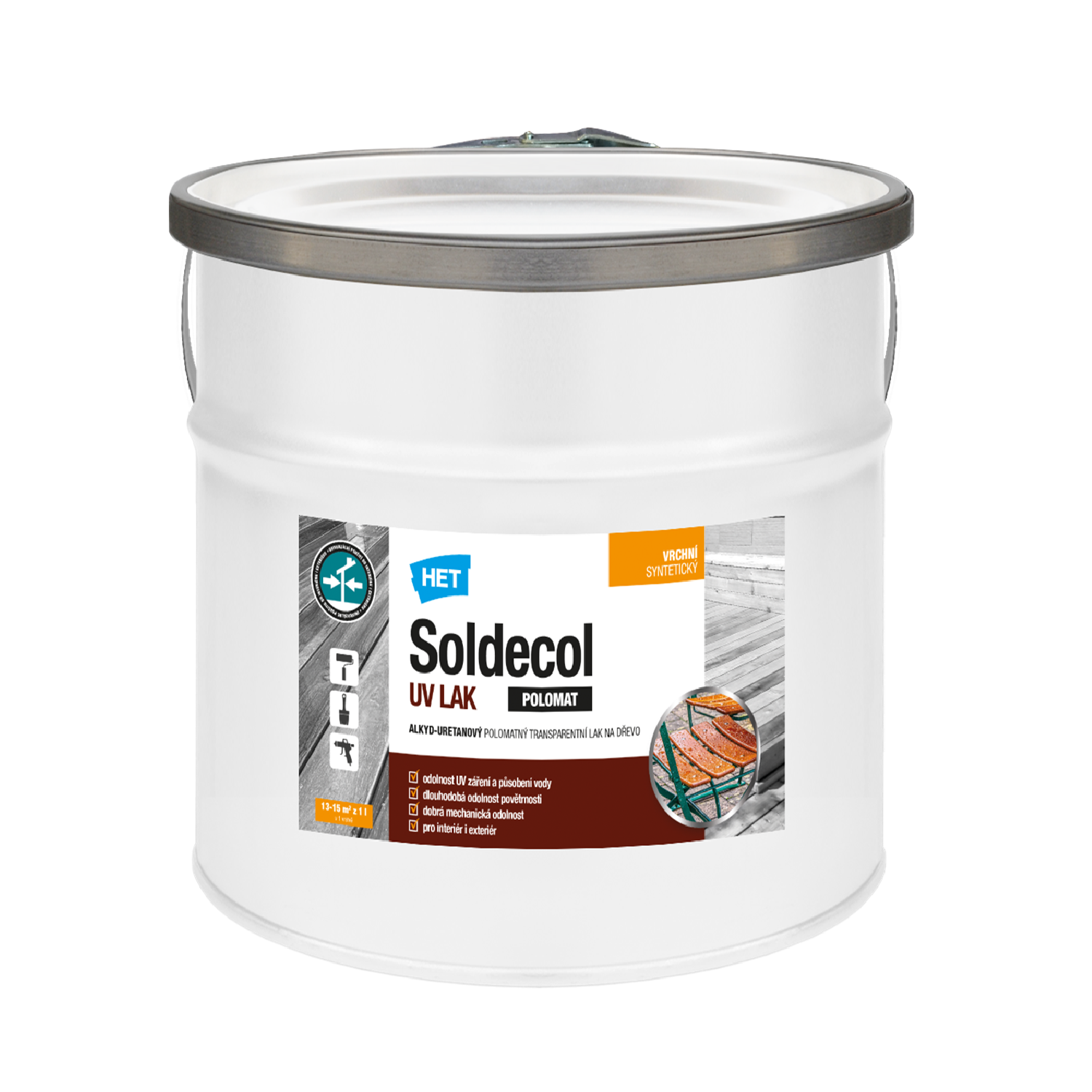 HET Soldecol UV LAK POLOMAT alkyd-uretánový polomatný transparentný lak na drevo 2,5 l