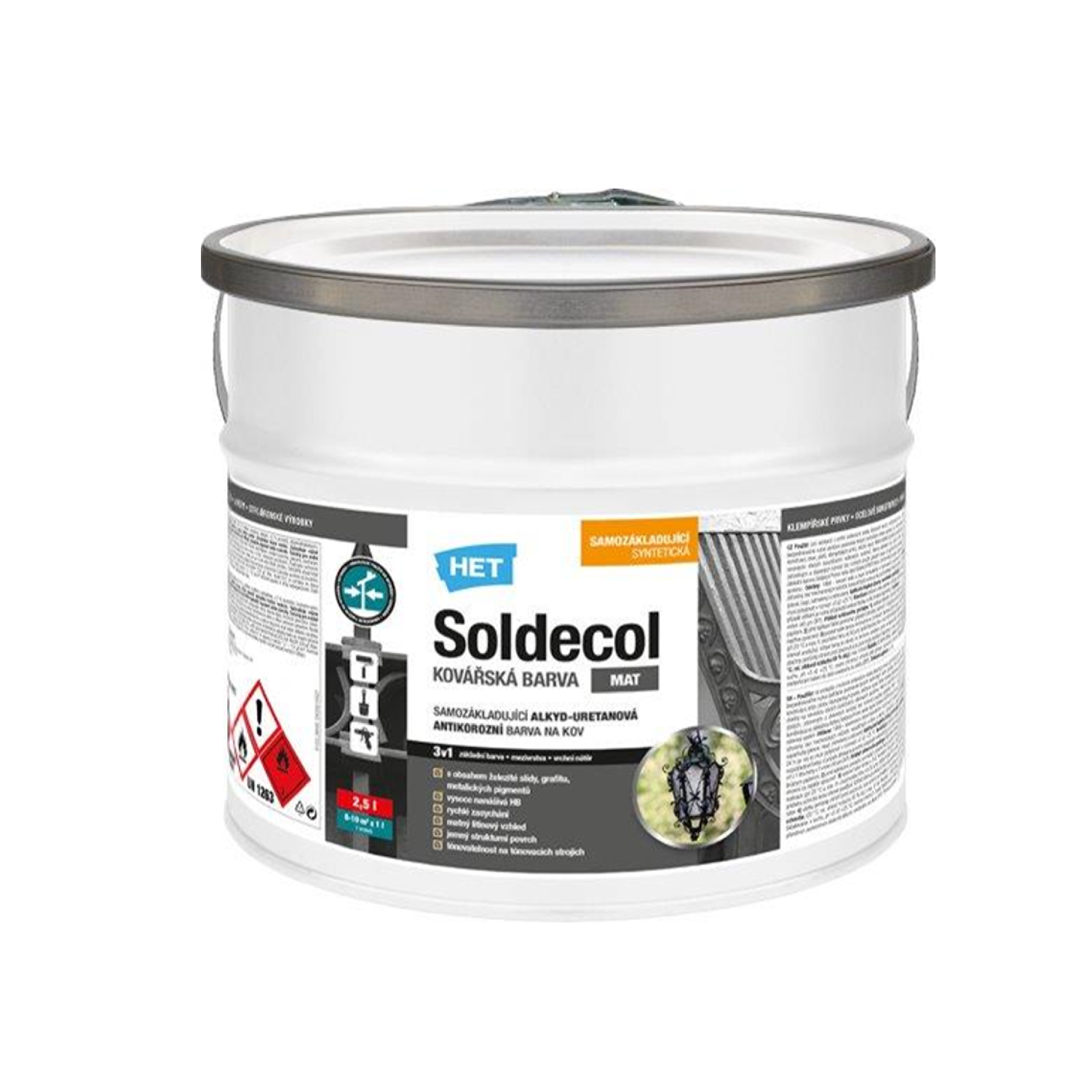 HET Soldecol šedá rýchloschnúca kováčska antikorózna farba na kov 2,5 l