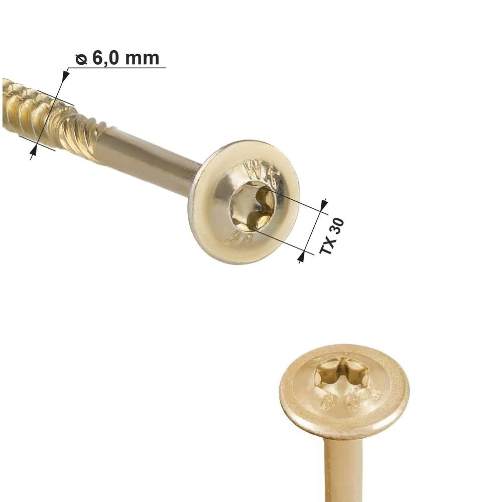 KLIMAS Wkret-met WKCP Ø6 mm TX-30 konštrukčná skrutka do dreva s tanierovou hlavou