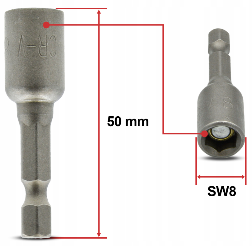 KLIMAS Wkret-met WM Ø8 mm magnetický nádstavec pre skrutky so 6 hrannou hlavou