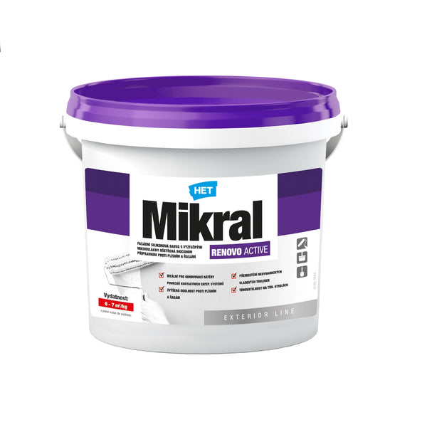 HET Mikral RENOVO ACTIVE biela silikónová fasádna protiplesňová farba 1 kg