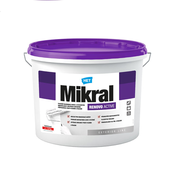 HET Mikral RENOVO ACTIVE biela silikónová fasádna protiplesňová farba 5 kg