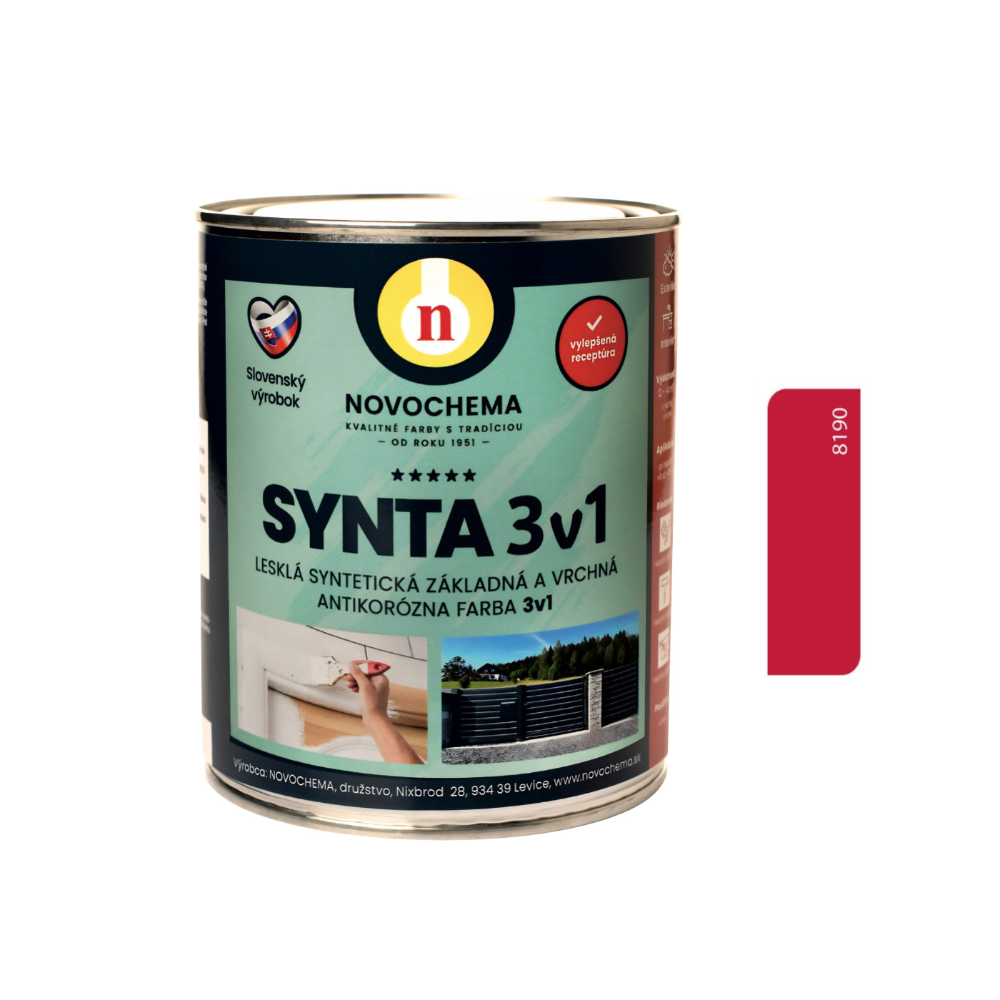 NOVOCHEMA SYNTA 3v1 syntetická základná a vrchná antikorózna farba 3v1 - 8190 - Červená tmavá