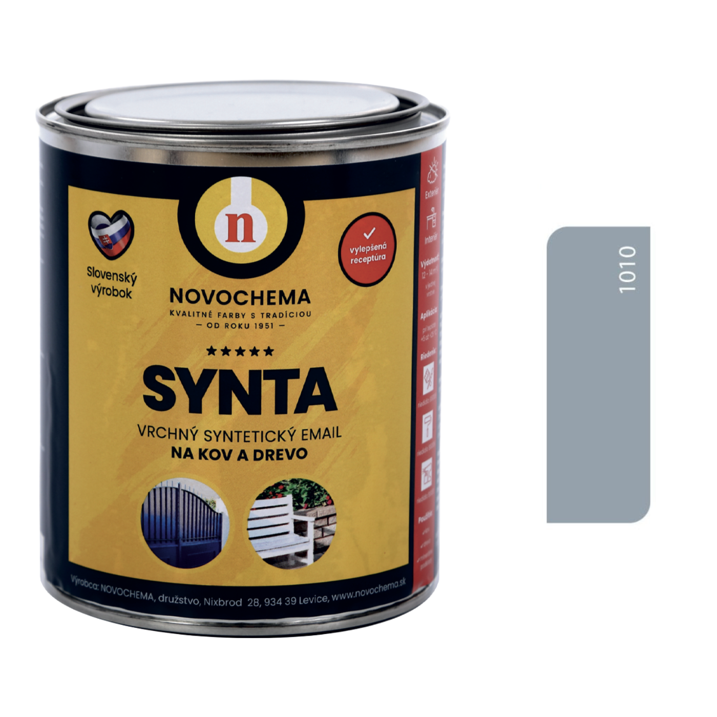 NOVOCHEMA SYNTA EMAIL vrchná syntetická farba na kov a drevo - 1010 - Sivá pastelová