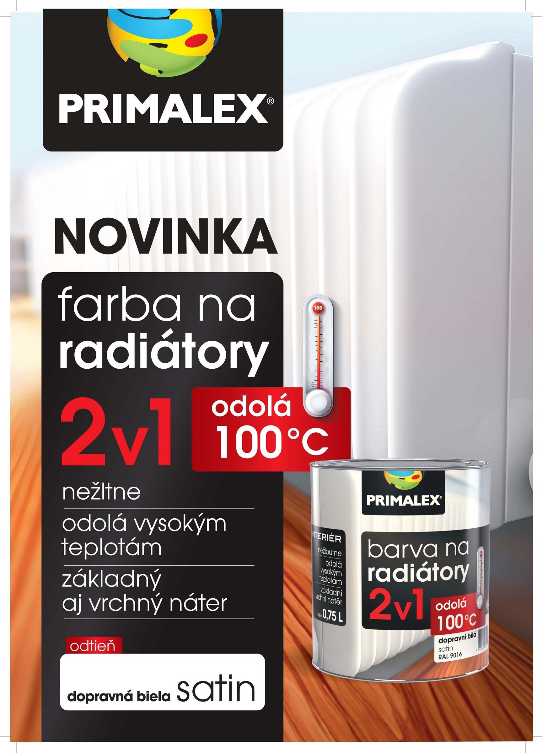PRIMALEX Biela farba na radiátory 2v1_plagát