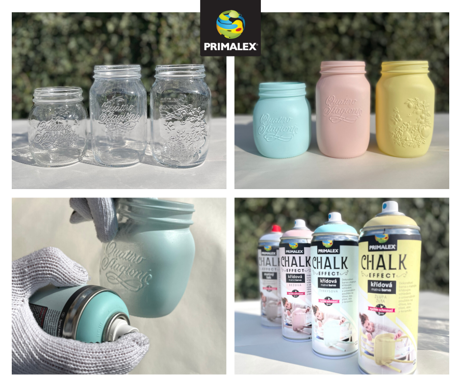 PRIMALEX CHALK EFFECT Rýchloschnúca kriedová matná farba v spreji na nábytok 400 ml_aplikácia pred a po