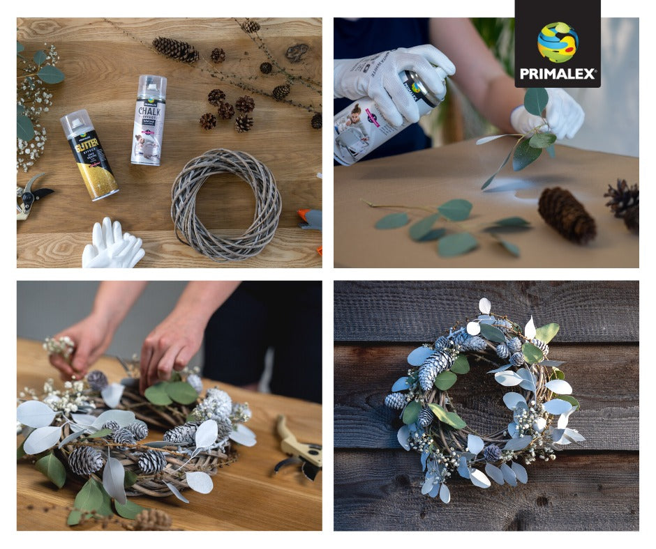 PRIMALEX CHALK EFFECT Rýchloschnúca kriedová matná farba v spreji na nábytok 400 ml_aplikácia pred a po