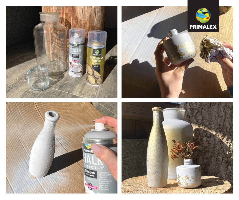 PRIMALEX CHALK EFFECT Rýchloschnúca kriedová matná farba v spreji na nábytok 400 ml_aplikácia pred a po