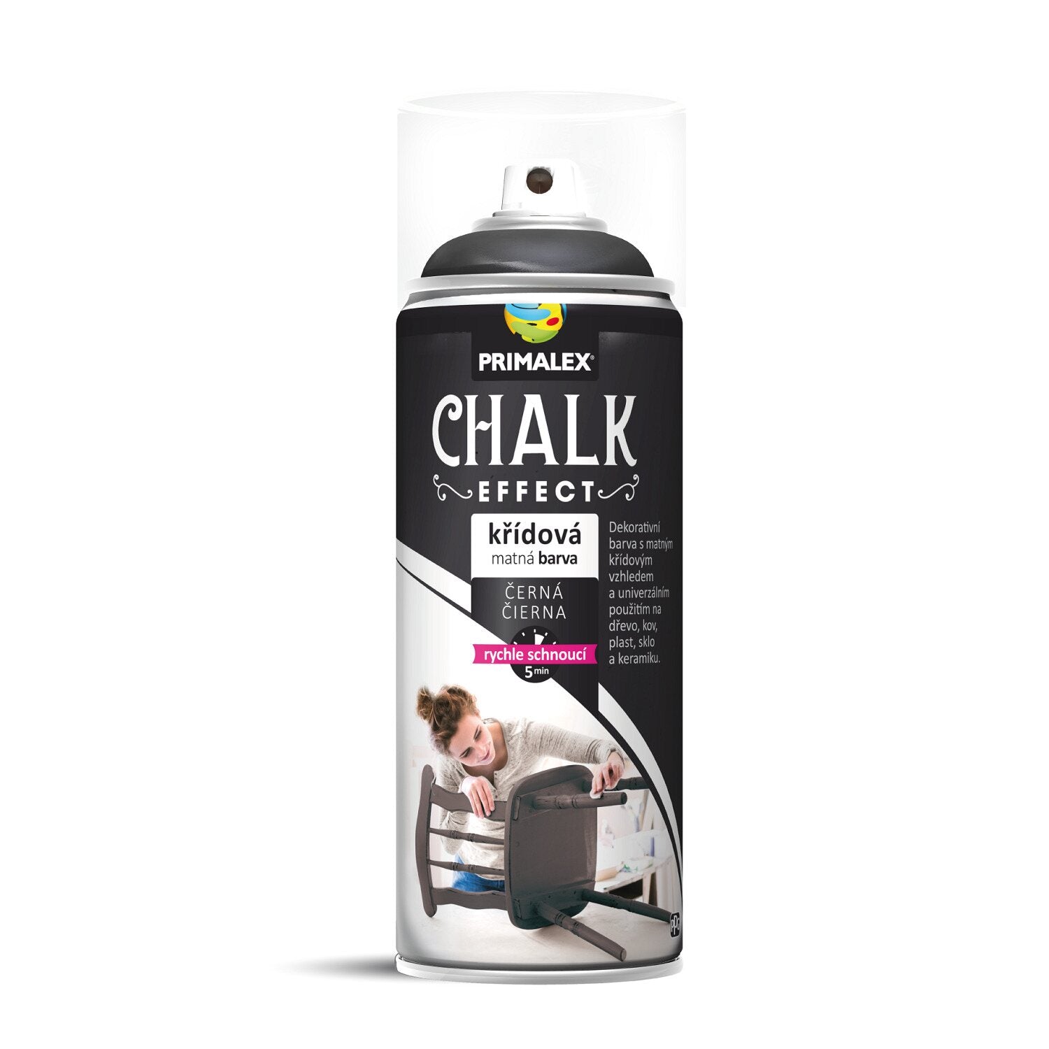 PRIMALEX CHALK EFFECT Rýchloschnúca kriedová matná farba v spreji na nábytok 400 ml_čierna