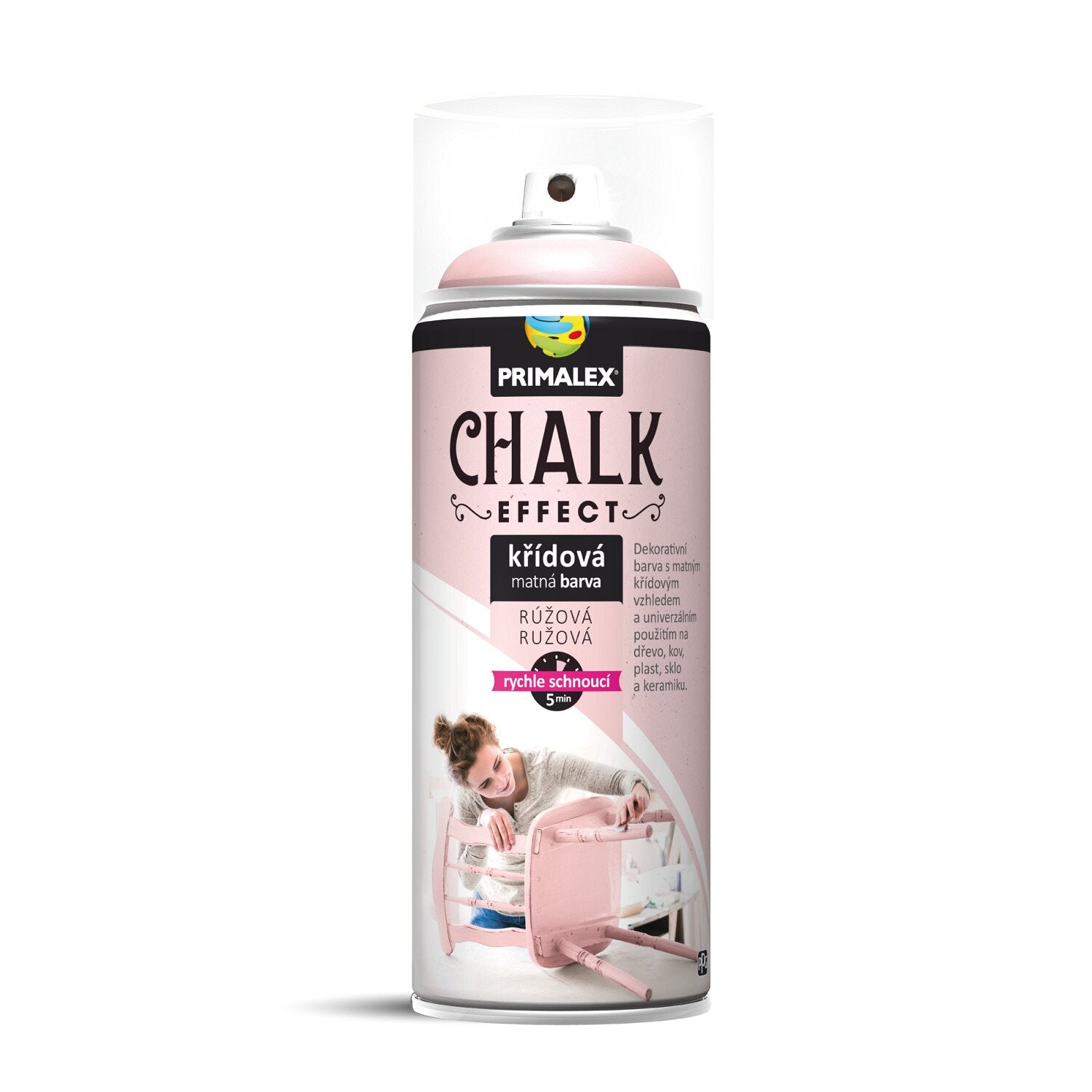 PRIMALEX CHALK EFFECT Rýchloschnúca kriedová matná farba v spreji na nábytok 400 ml_rúžová