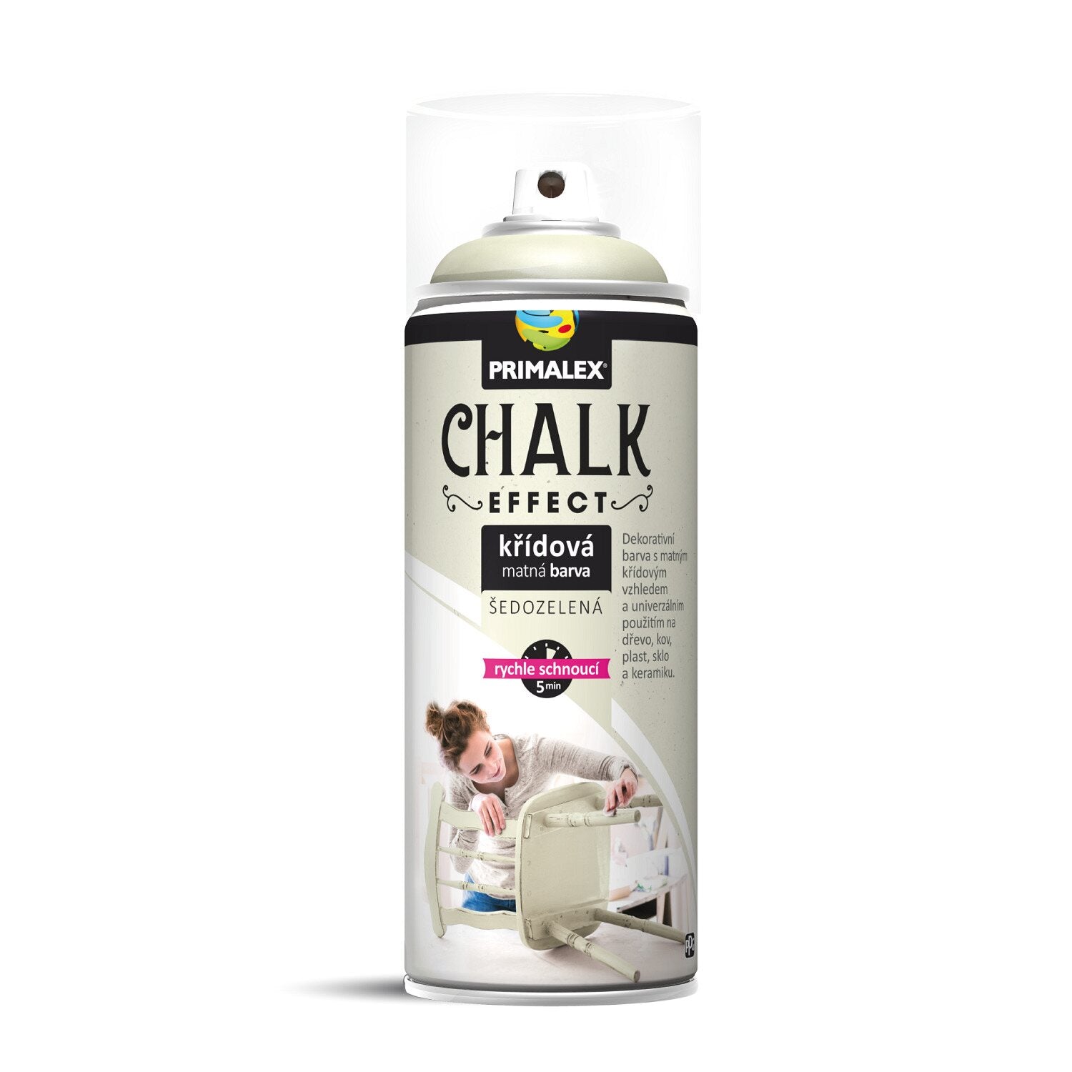 PRIMALEX CHALK EFFECT Rýchloschnúca kriedová matná farba v spreji na nábytok 400 ml_šedozelená