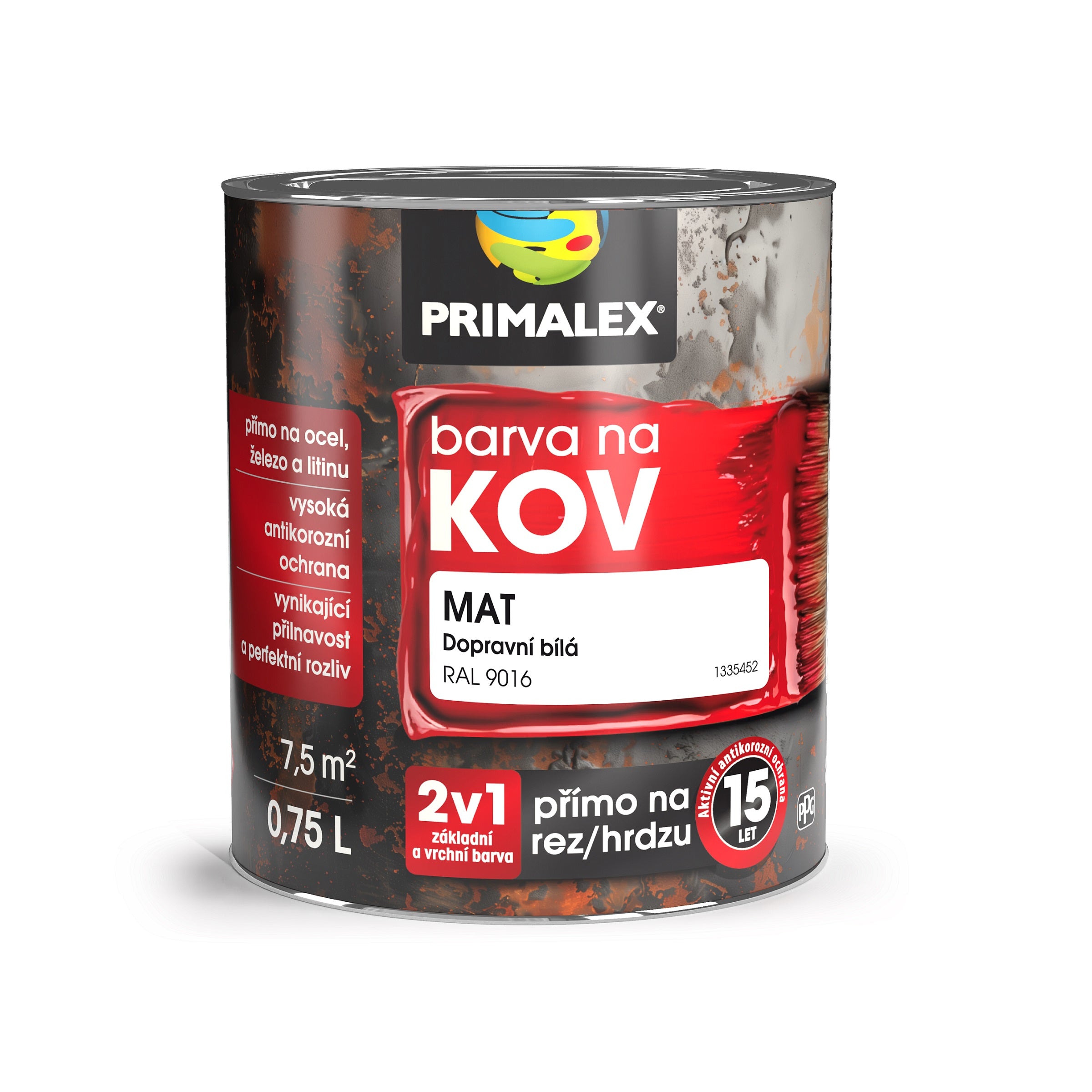 PRIMALEX Antikorózna farba na kov 2v1 dopravná biela