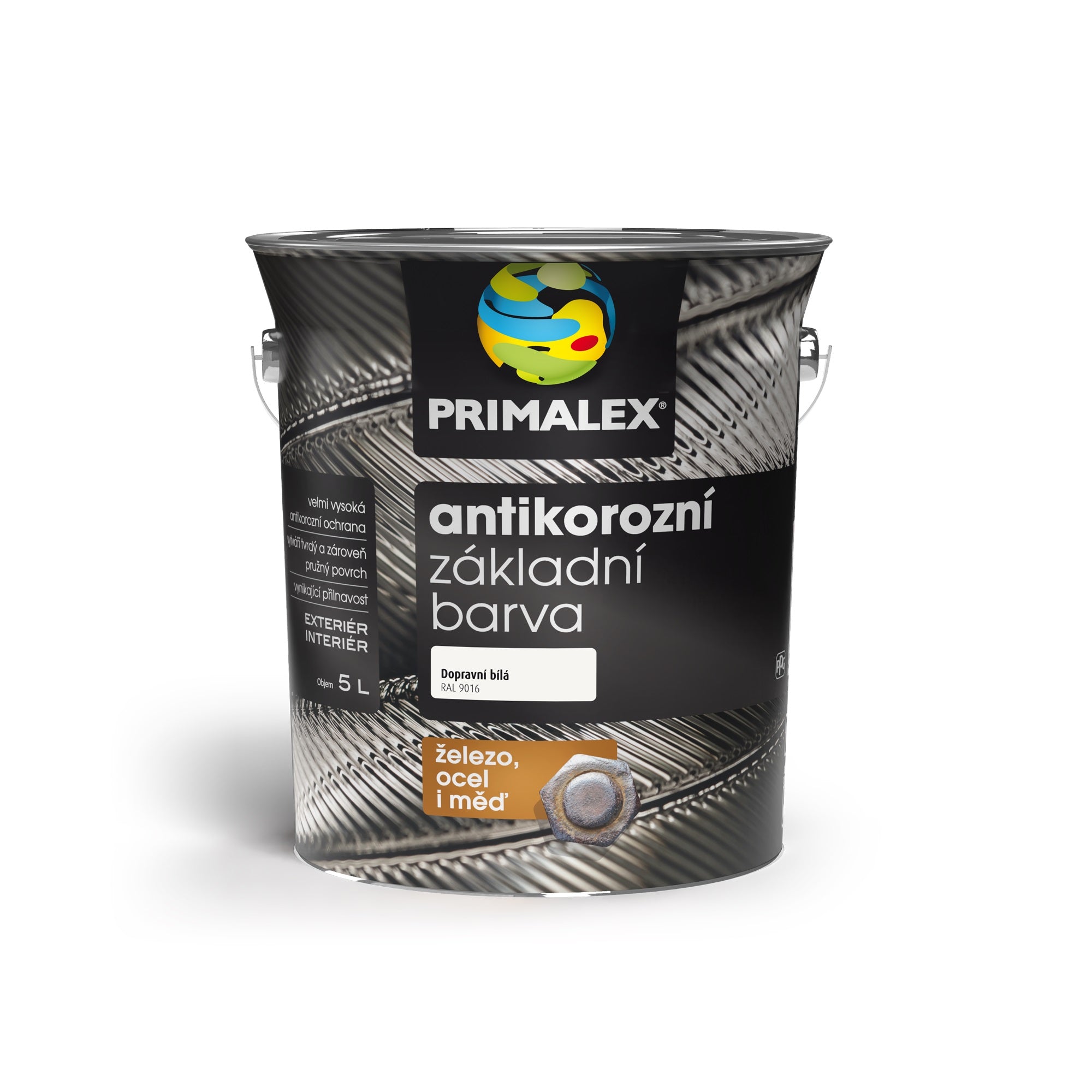 PRIMALEX Antikorózna syntetická základná farba na kov dopravná biela 5 l