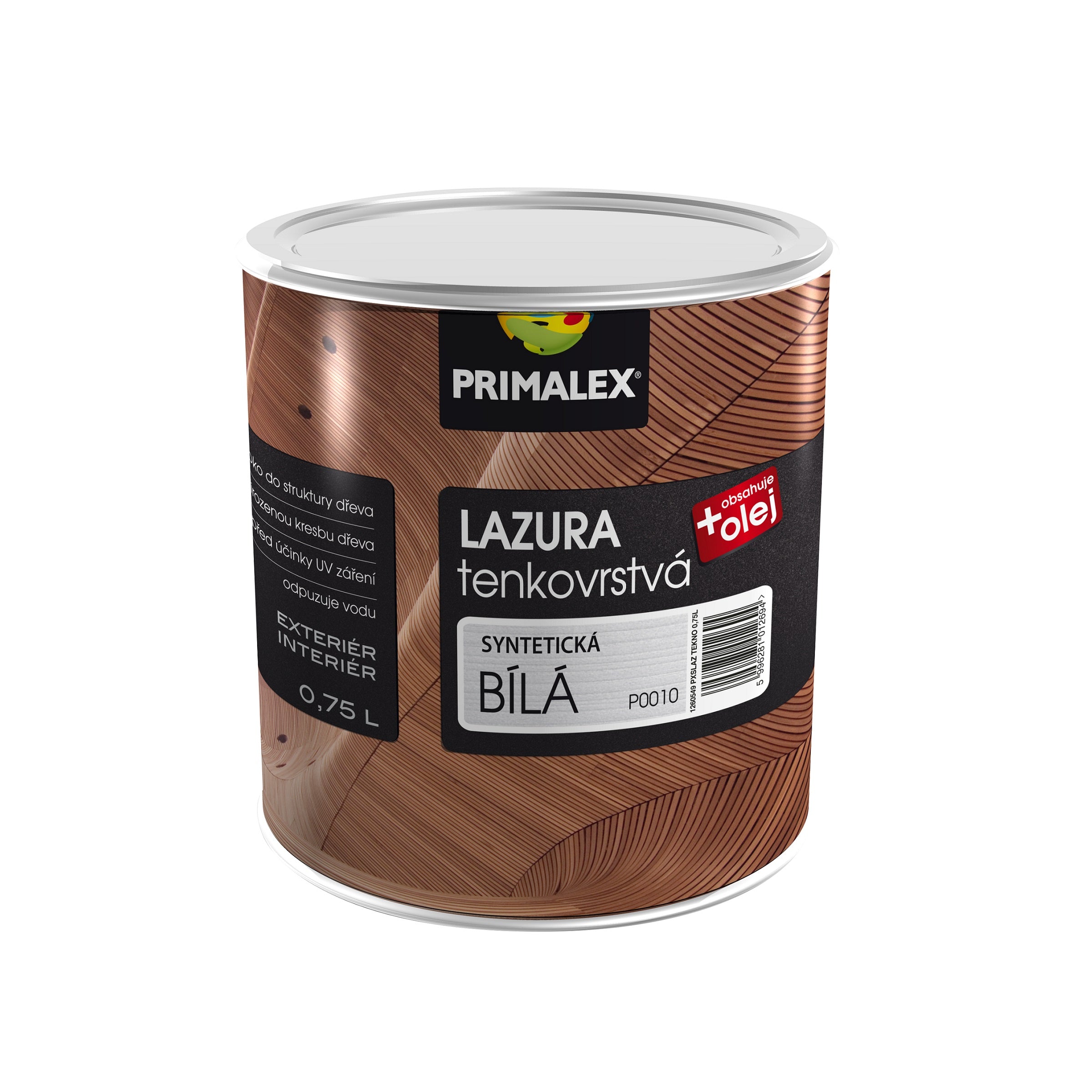 PRIMALEX LAZÚRA tenkovrstvá na drevo biela 0,75 l